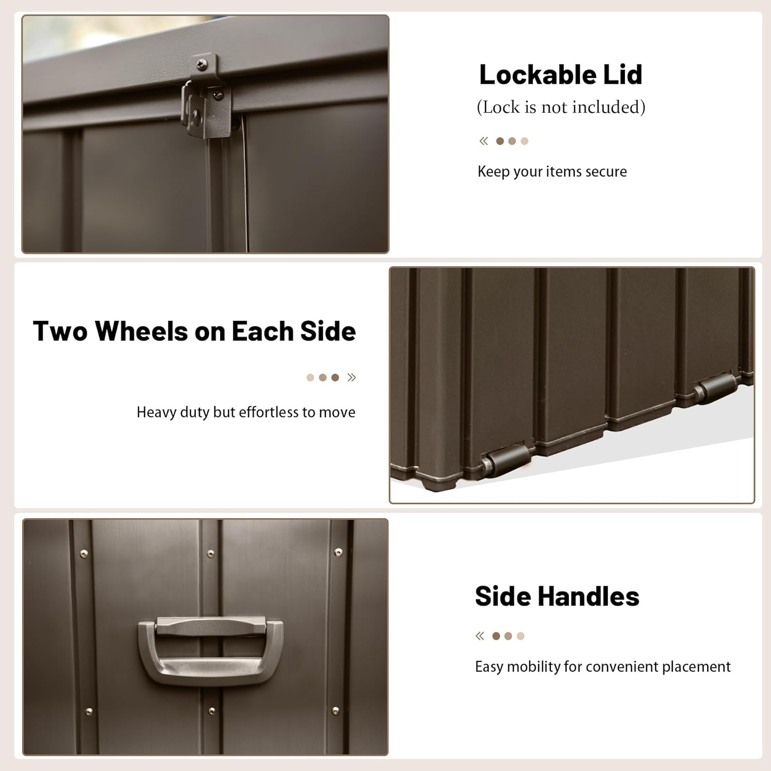 190 Gallon Metal Outdoor Deck Box – Waterproof Steel Storage Bench, Lockable Package Delivery, Dark Brown