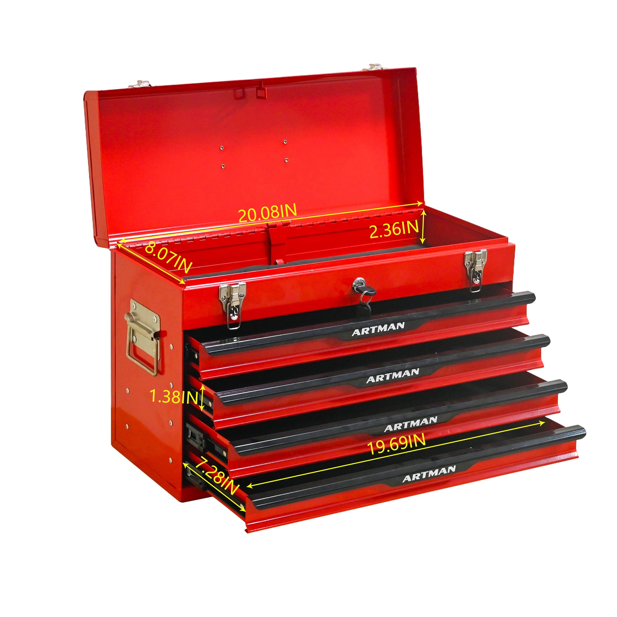 20-inch Steel Tool Box with Drawers – Red Portable Tool Storage Organizer