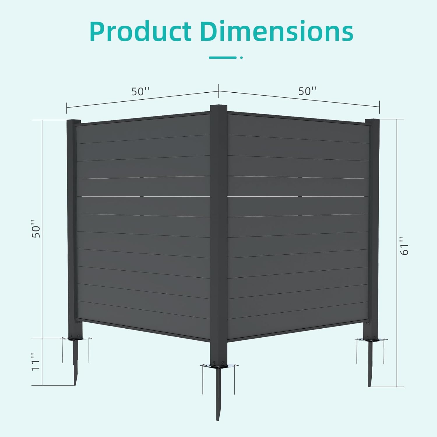 50 x 50 Inch Outdoor Metal Privacy Screen 2 Panel Set — AC Fence, Trash Can Enclosure, Black