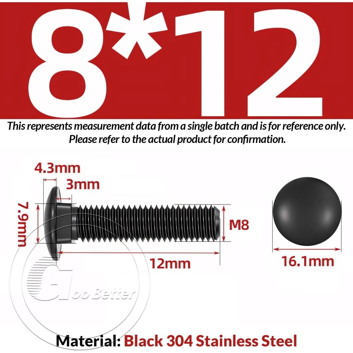 M8 M10 M12 Carriage Bolts – Cup Square Domed Head, Black A2 - 70 Stainless Steel - HomeDIYer