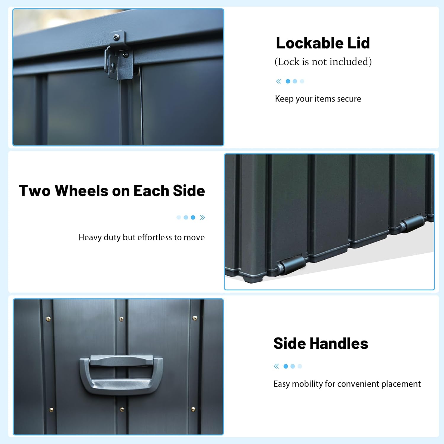 190 Gallon Metal Outdoor Deck Box – Waterproof Steel Storage Bench, Lockable Package Delivery, Dark Gray