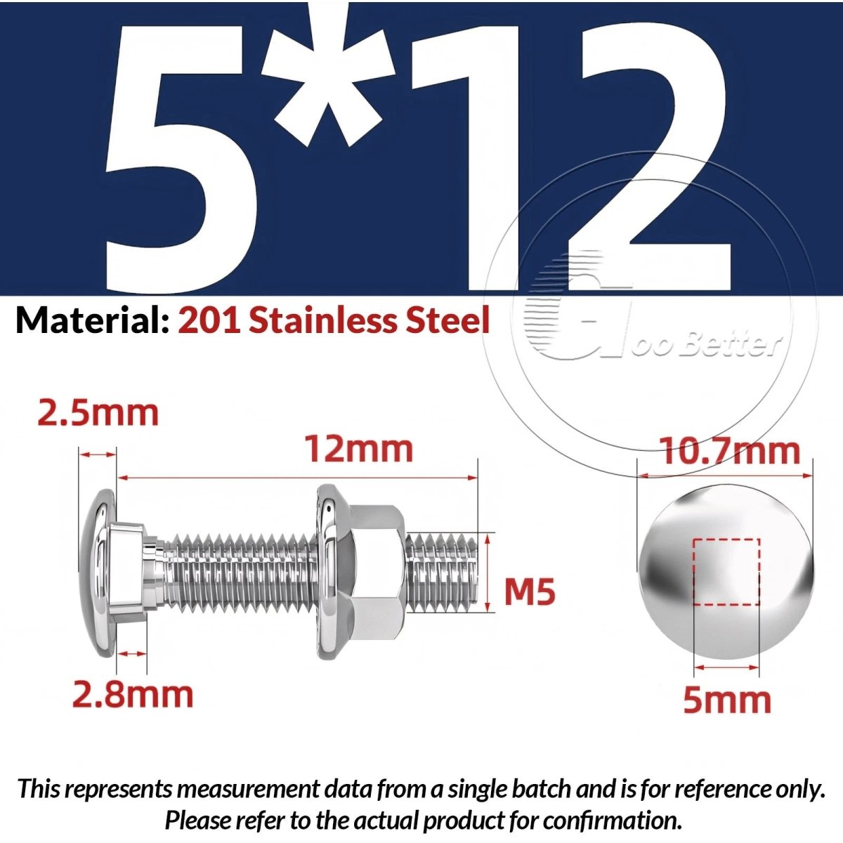 M5–M12 Carriage Bolts with Nuts | Cup Square Domed Head | 201 Stainless Steel - HomeDIYer