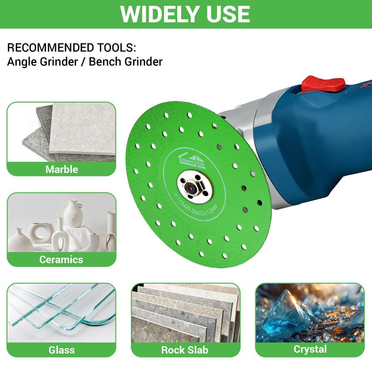 4.5 Inch Diamond Tile Cutting Disc for Angle Grinder — 3-Pack, Fits Porcelain, Ceramic, Glass & Marble