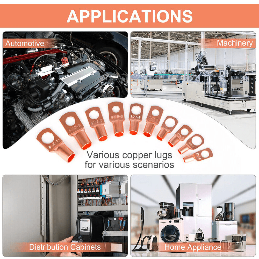 140pcs Copper Wire Lugs Battery Cable Ends Terminal Connectors Assortment Kit - HomeDIYer