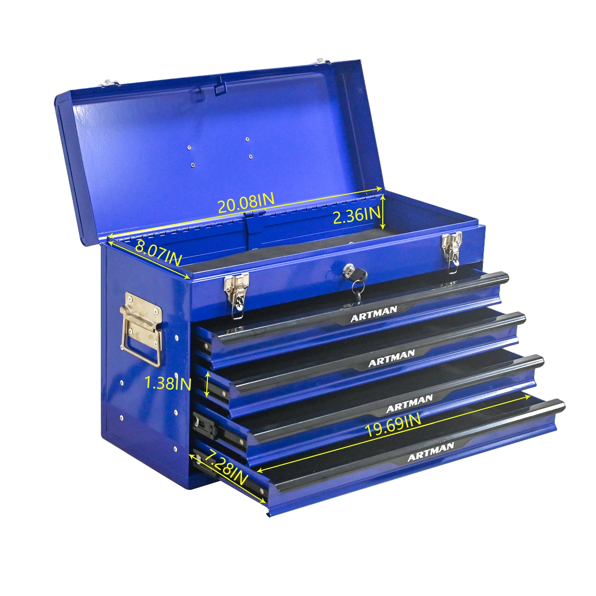 20-inch Steel Tool Box with Drawers – Blue Portable Tool Storage Organizer