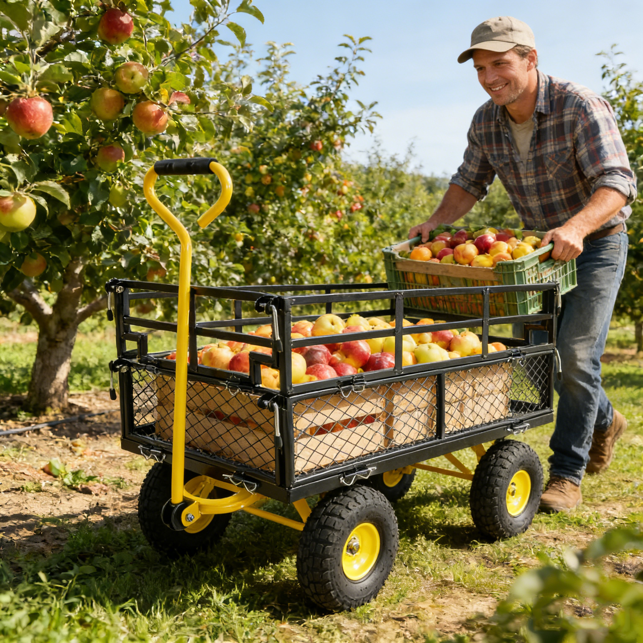 Wagon Cart Garden cart trucks make it easier to transport firewood Yellow+Black