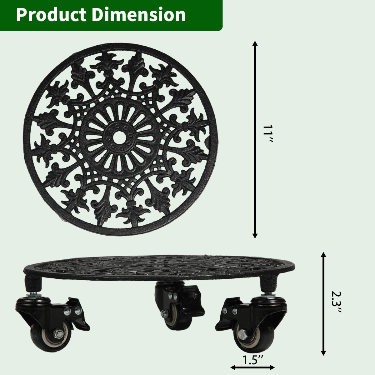 Rolling Plant Stand with Wheels,1pcs 11in Heavy Duty Metal Plant Caddy with Wheels,Load Capacity 330 lbs,Black - HomeDIYer