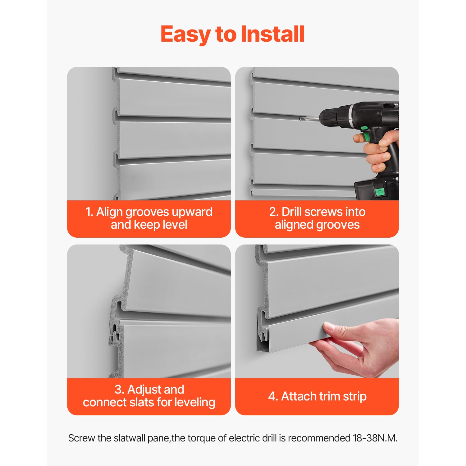 2 x 4 ft Slat Wall Paneling PVC Grey Garage Slatwall with Modular Design