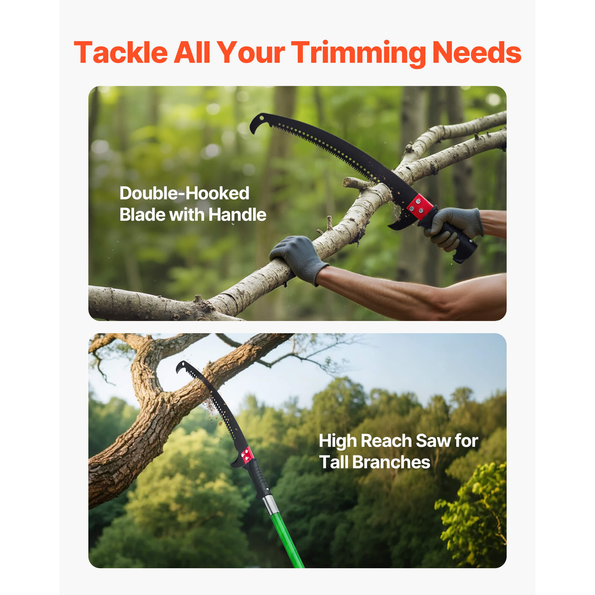 27 ft Manual Pole Saw – Extendable Tree Pruner with 65Mn Steel Blade & 8-Section Fiberglass Pole