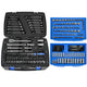 266‑Piece Black Tool Set with Lockable Case — Carbon Steel Home & Auto Repair Kit, Blue Accents