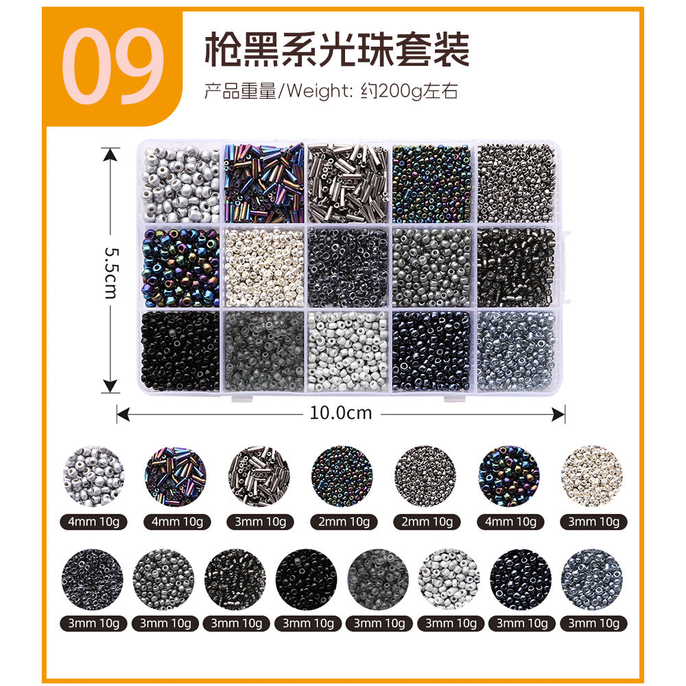 3mm Glass Rice Bead Set – 15-Slot DIY Bracelet & Necklace Making Kit, 9 Colors