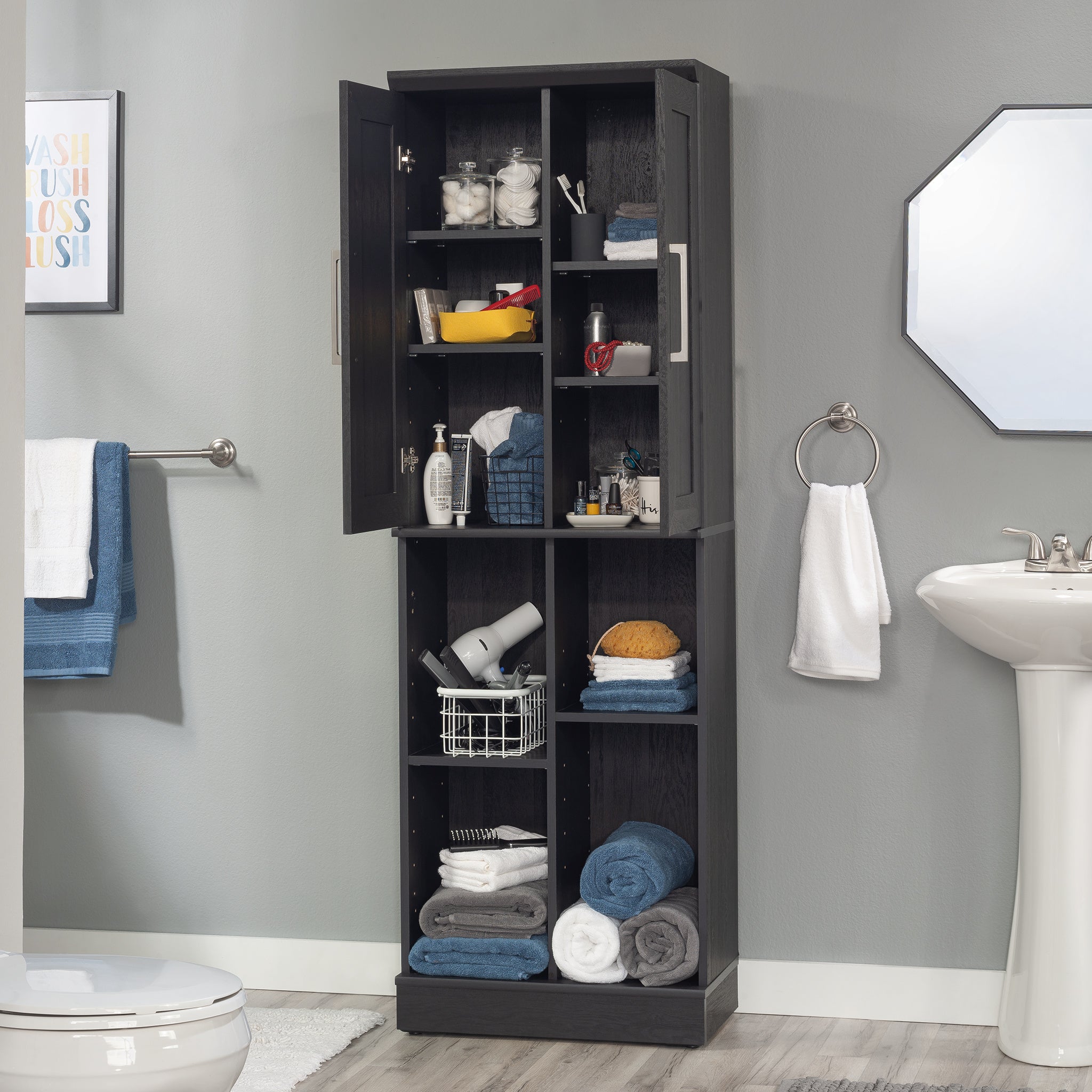 Storage Cabinet with Multipurpose Storage, Black Brown finish