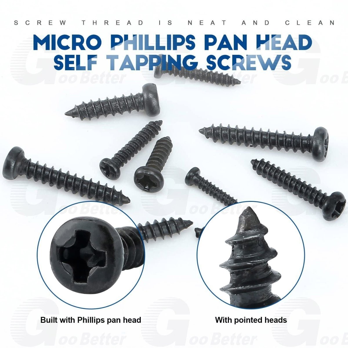 500pcs M2 M2.3 M2.6 M3 Phillips Pan Round Head Self - Tapping Screws Kits Black - HomeDIYer
