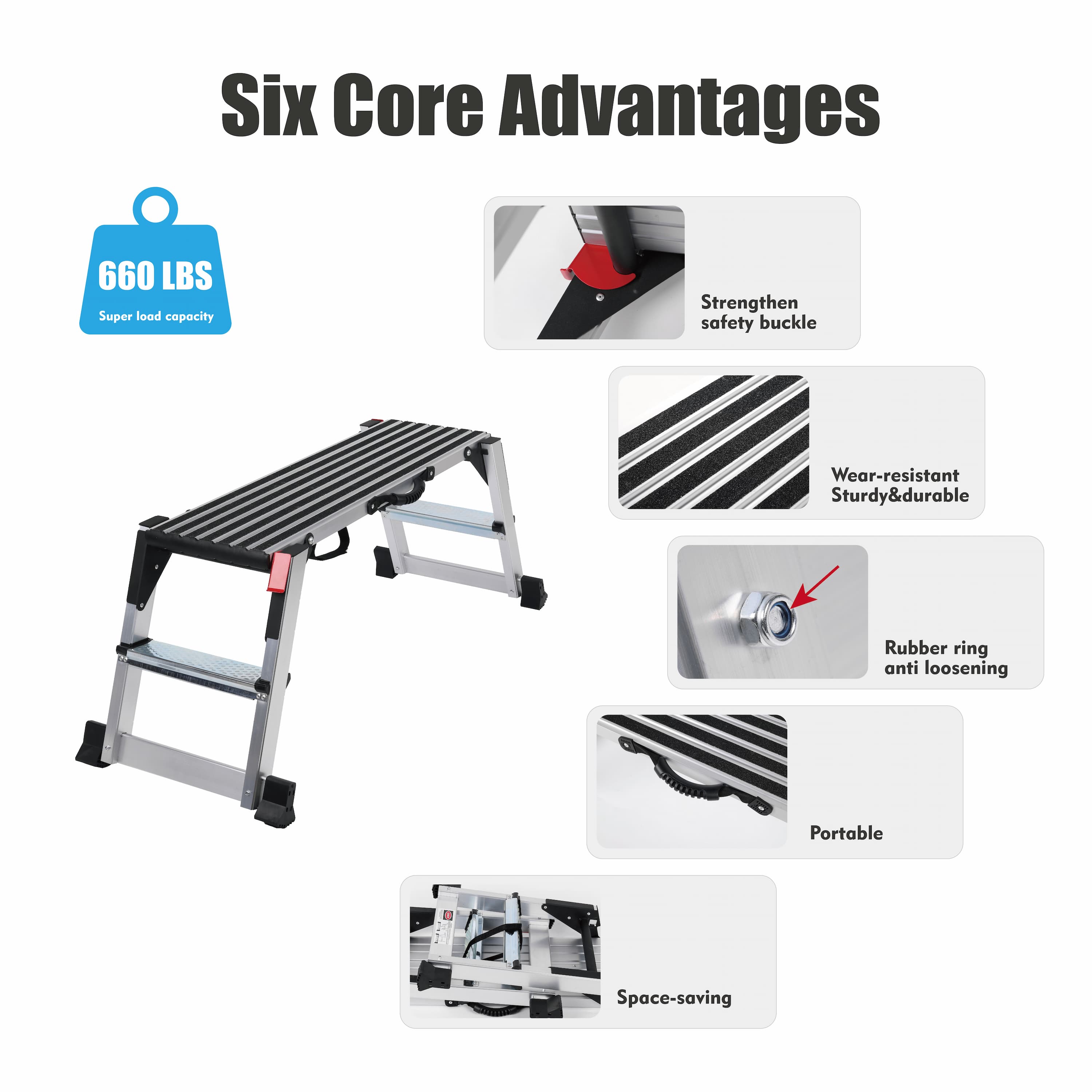 Folding Aluminum Work Platform — 660 lb Heavy‑Duty Capacity, Non‑Slip Surface, Antique Natural, Ideal for Painting & Washing