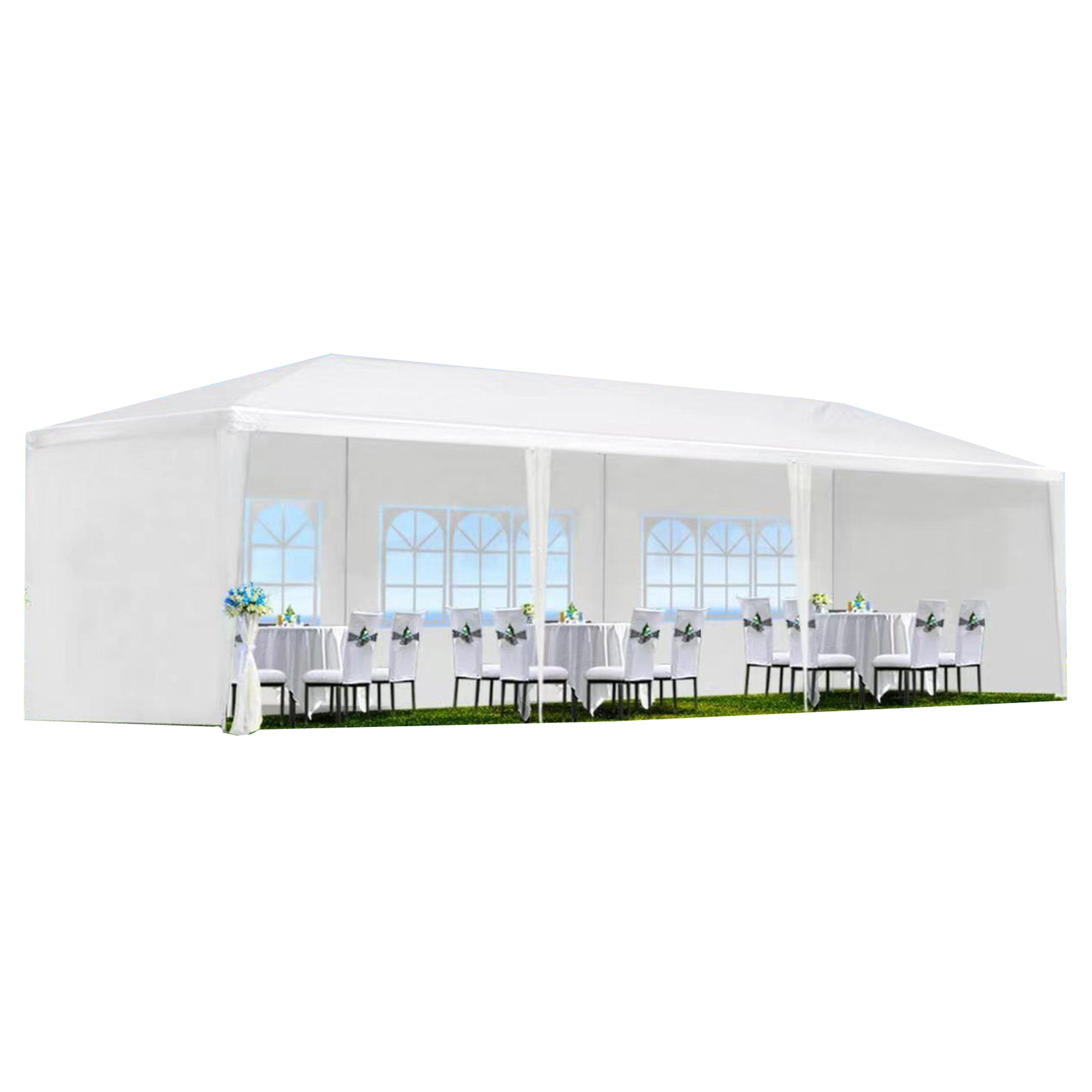 10x30 Ft Party Canopy Tent with 5 Removable Sidewalls, Waterproof, White