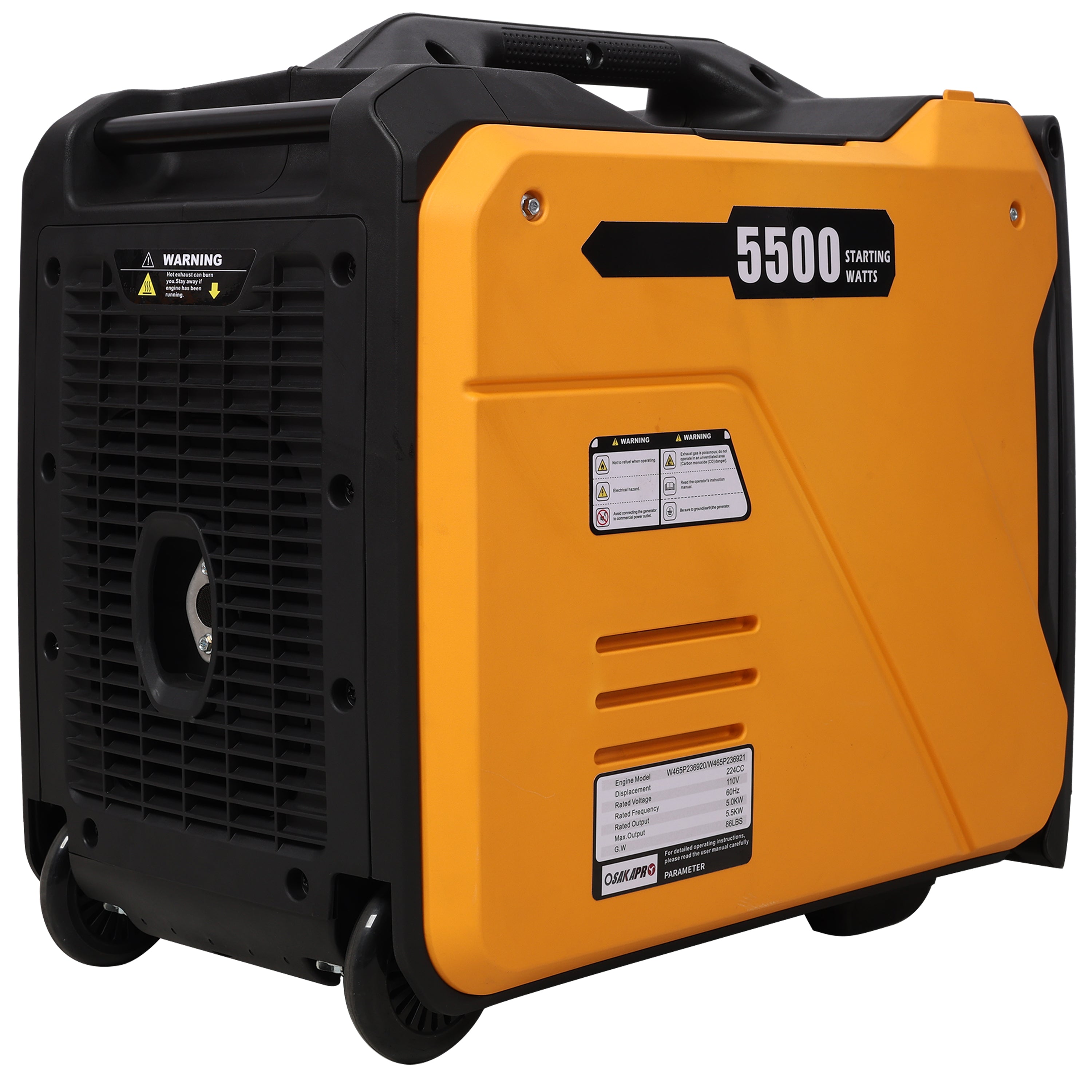 Super quiet Inverter Generator 5.5KW portable generator electric&remote start, foldable handle with wheels, 224cc 4 stroke EPA compliant