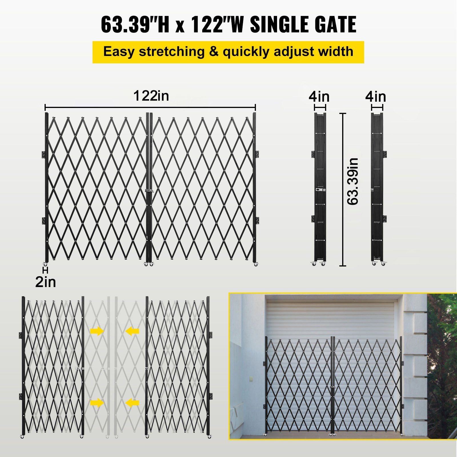 Double Folding Security Gate, 5.1' H x 10.2' W Folding Door Gate, Steel Accordion Security Gate, Flexible Expanding Security Gate, 360° Rolling Barricade Gate, Scissor Gate or Door with Keys