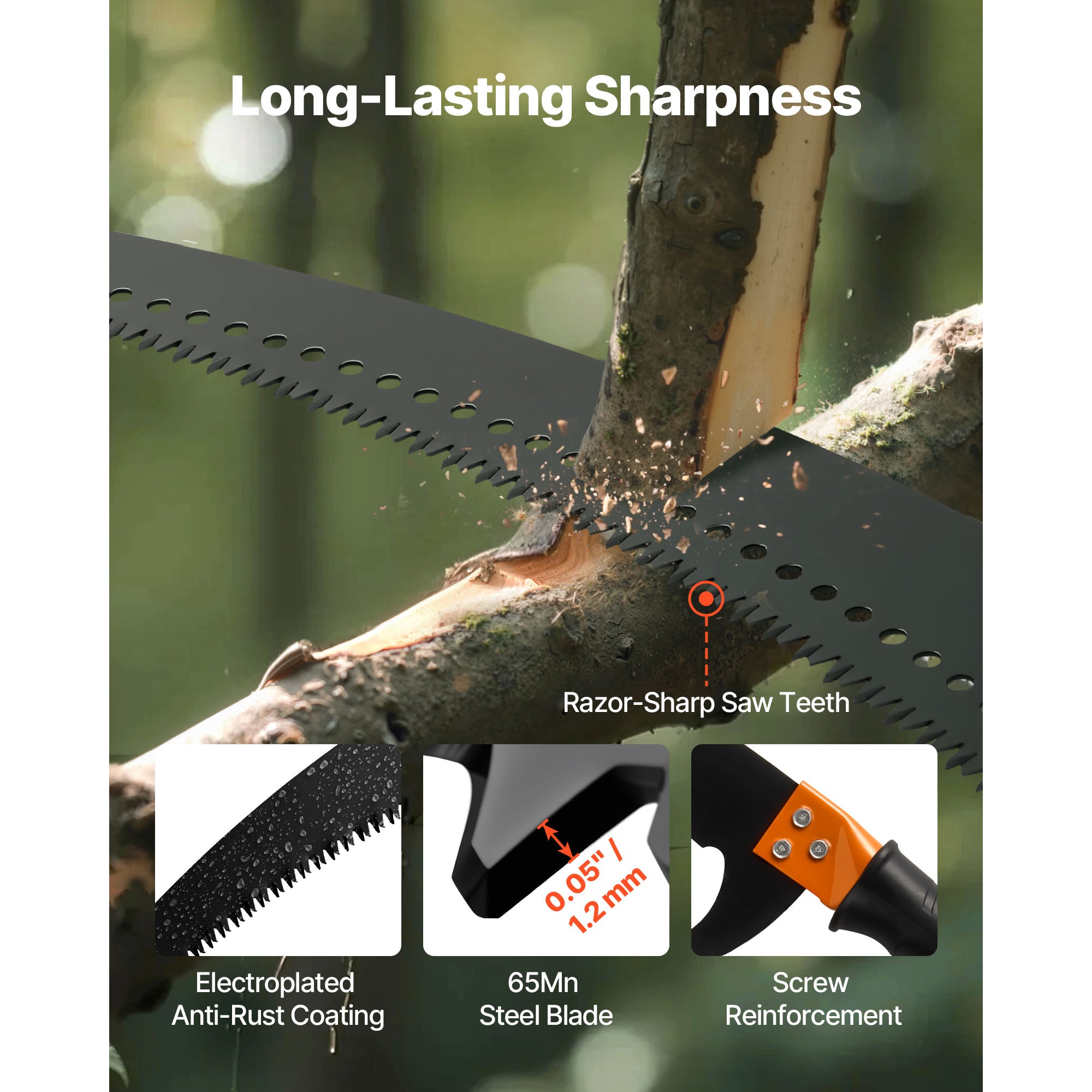 Manual Pole Saw – 4.46‑26.4 ft Extendable Tree Pruner with Scissors, 65Mn Steel Blades, Fiberglass Handle, for High Branch Trimming