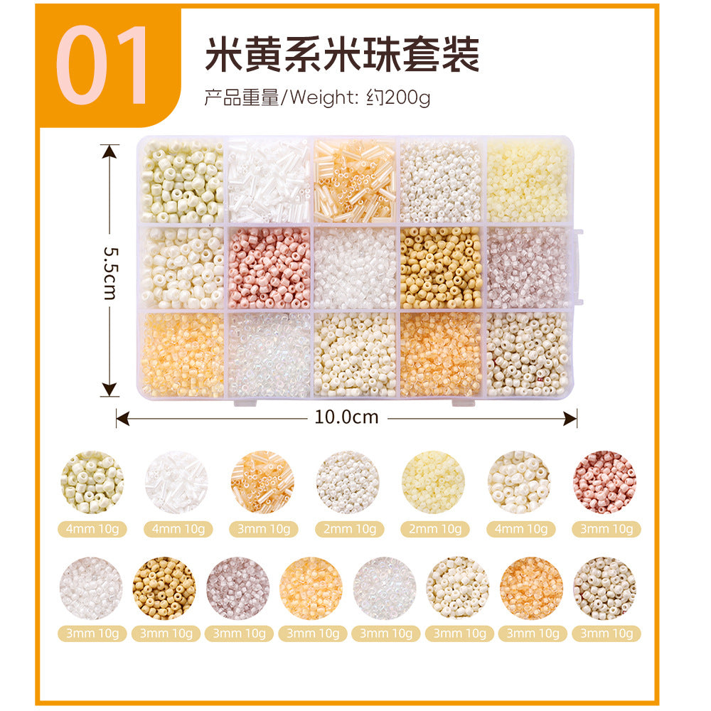 3mm Glass Rice Bead Set – 15-Slot DIY Bracelet & Necklace Making Kit, 9 Colors
