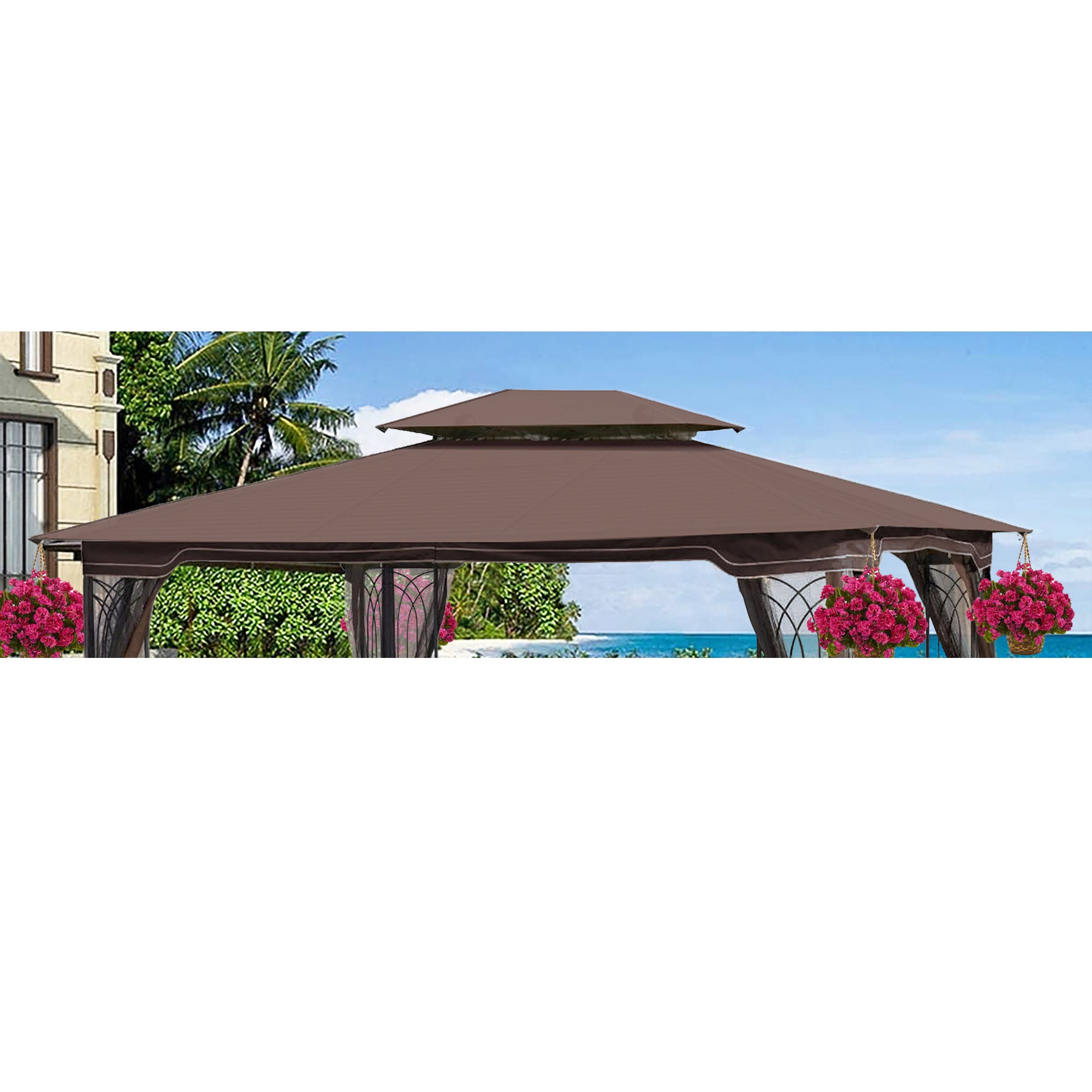 13x10 Ft Double Roof Gazebo Replacement Canopy, Brown, UV & Water Resistant