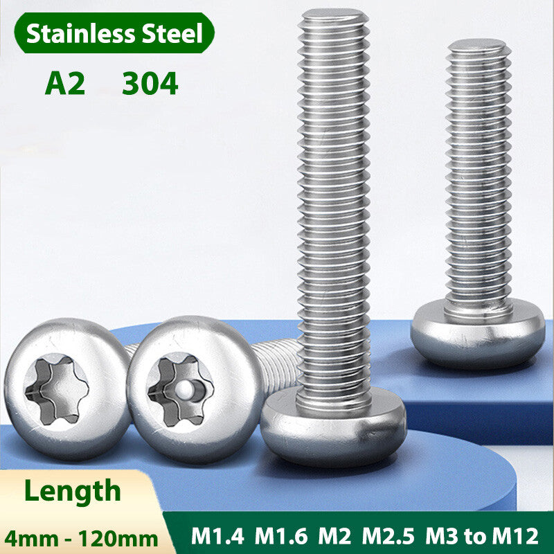 A2 Stainless Steel Pan Head Torx Screws – M1.4 to M12, 304 Stainless for Marine & Chemical Use