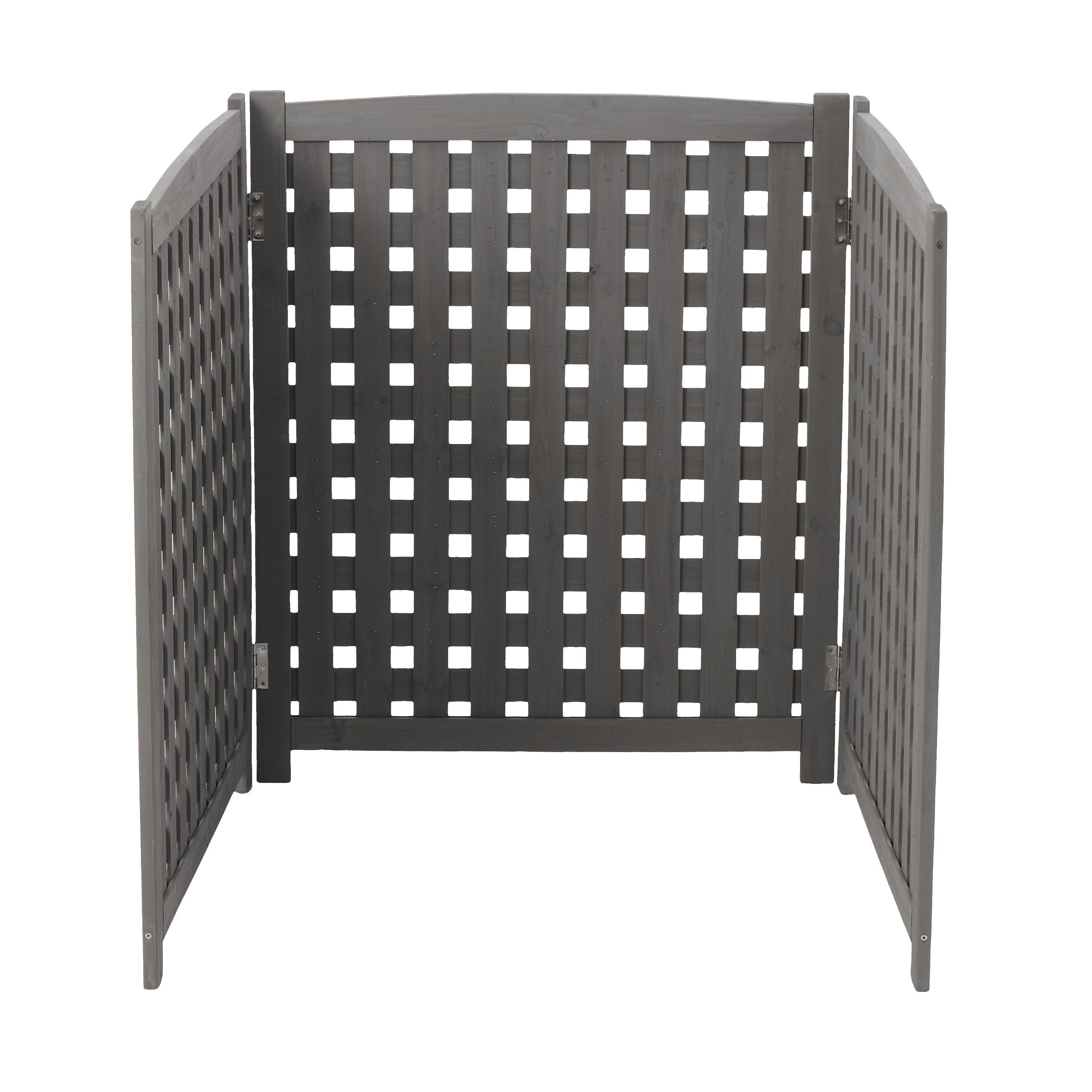 3‑Panel Fir Wood Outdoor Privacy Screen — 32" W x 38" H, AC Fence & Trash Can Enclosure, Grey