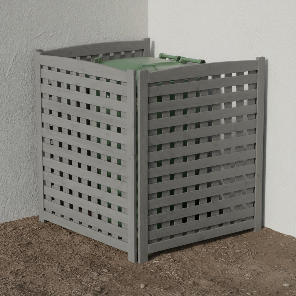 3‑Panel Fir Wood Outdoor Privacy Screen — 32" W x 38" H, AC Fence & Trash Can Enclosure, Grey