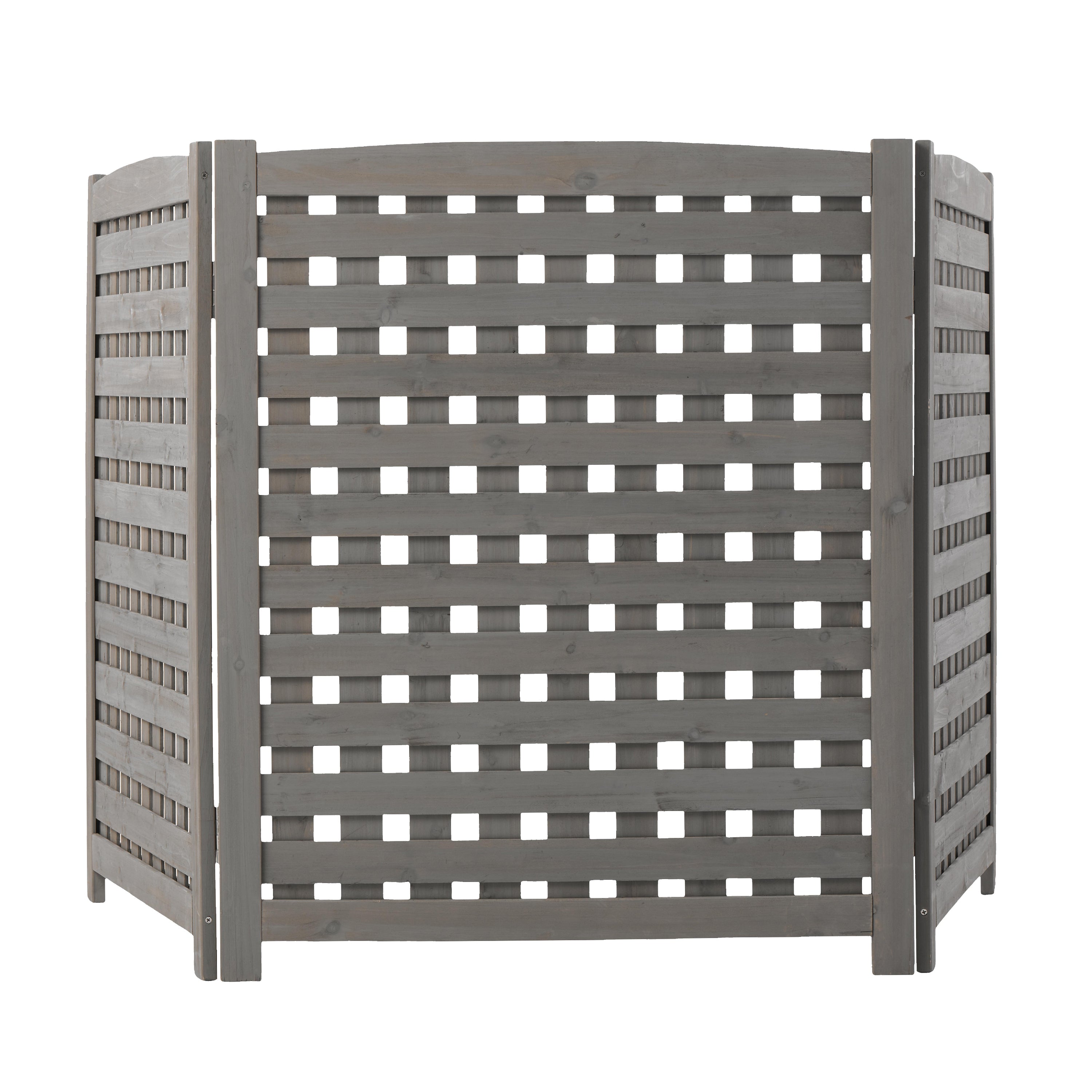 3‑Panel Fir Wood Outdoor Privacy Screen — 32" W x 38" H, AC Fence & Trash Can Enclosure, Grey