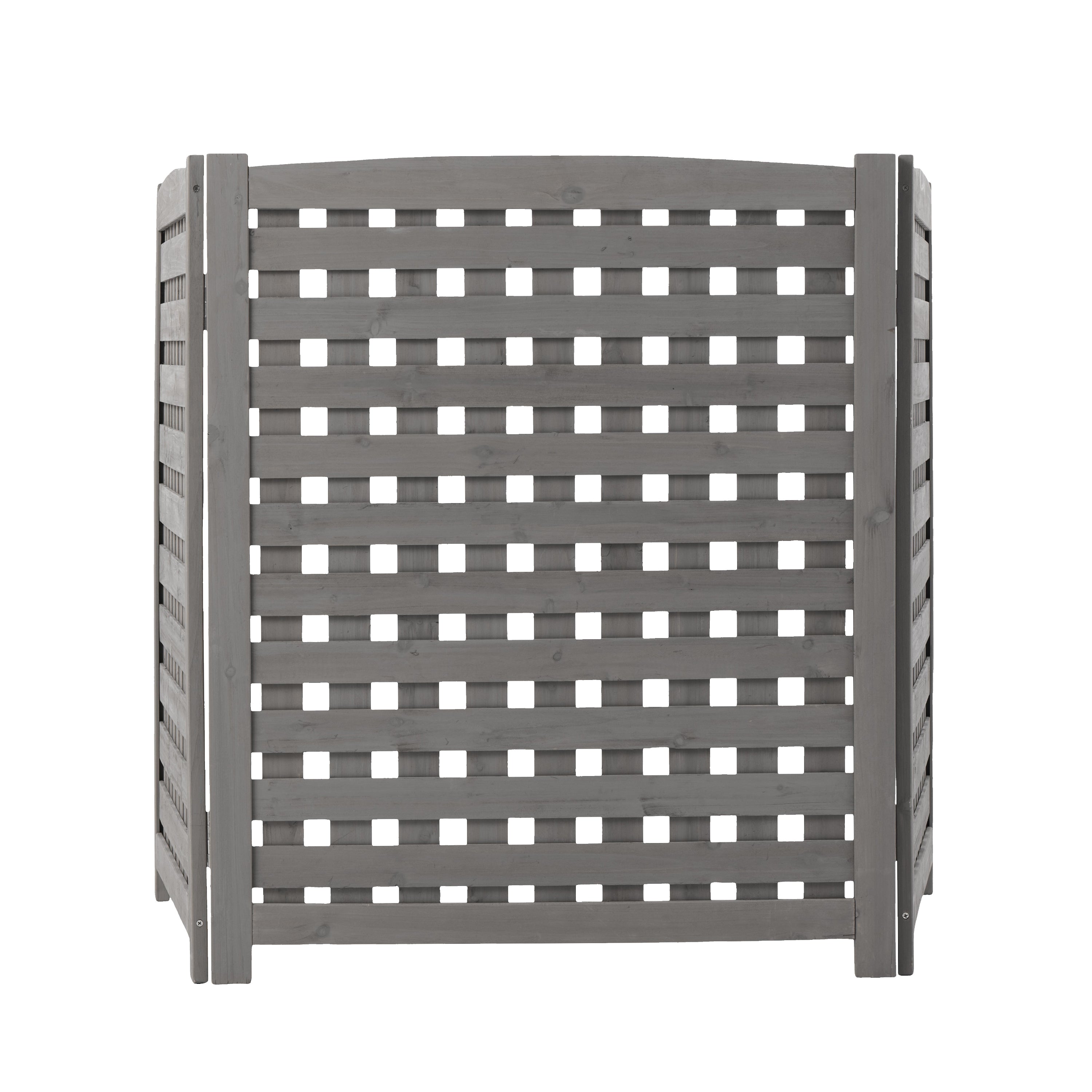 3‑Panel Fir Wood Outdoor Privacy Screen — 32" W x 38" H, AC Fence & Trash Can Enclosure, Grey