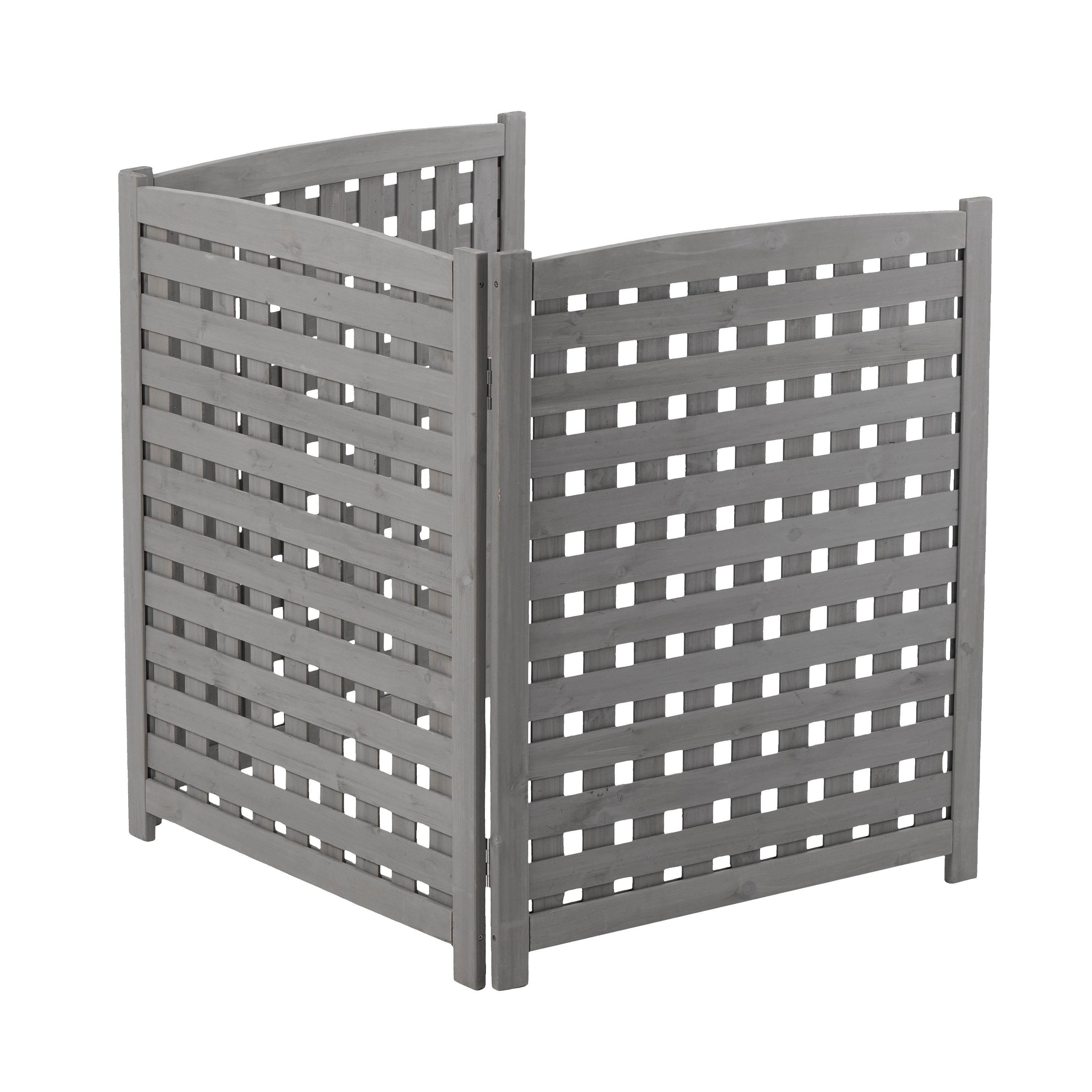 3‑Panel Fir Wood Outdoor Privacy Screen — 32" W x 38" H, AC Fence & Trash Can Enclosure, Grey