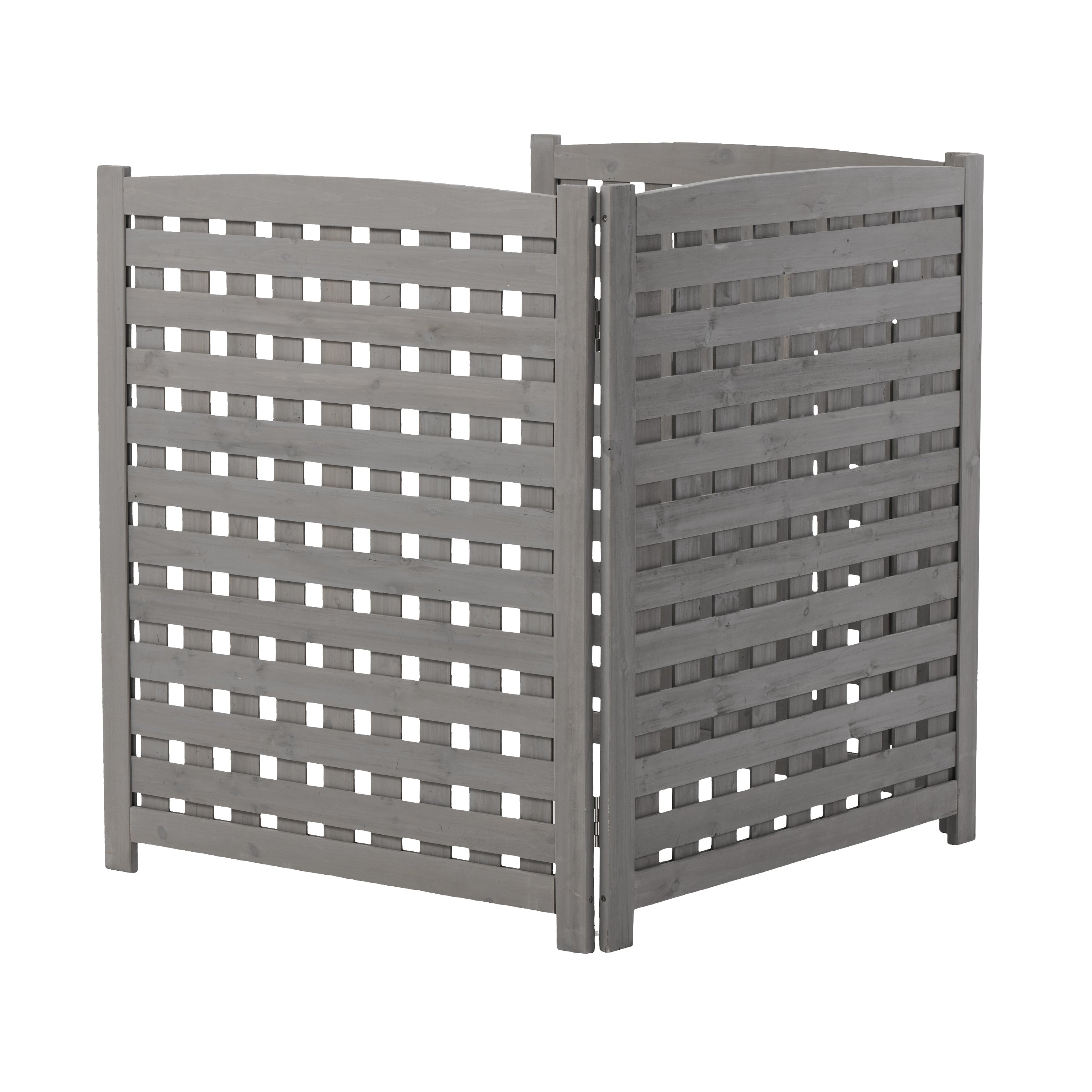 3‑Panel Fir Wood Outdoor Privacy Screen — 32" W x 38" H, AC Fence & Trash Can Enclosure, Grey