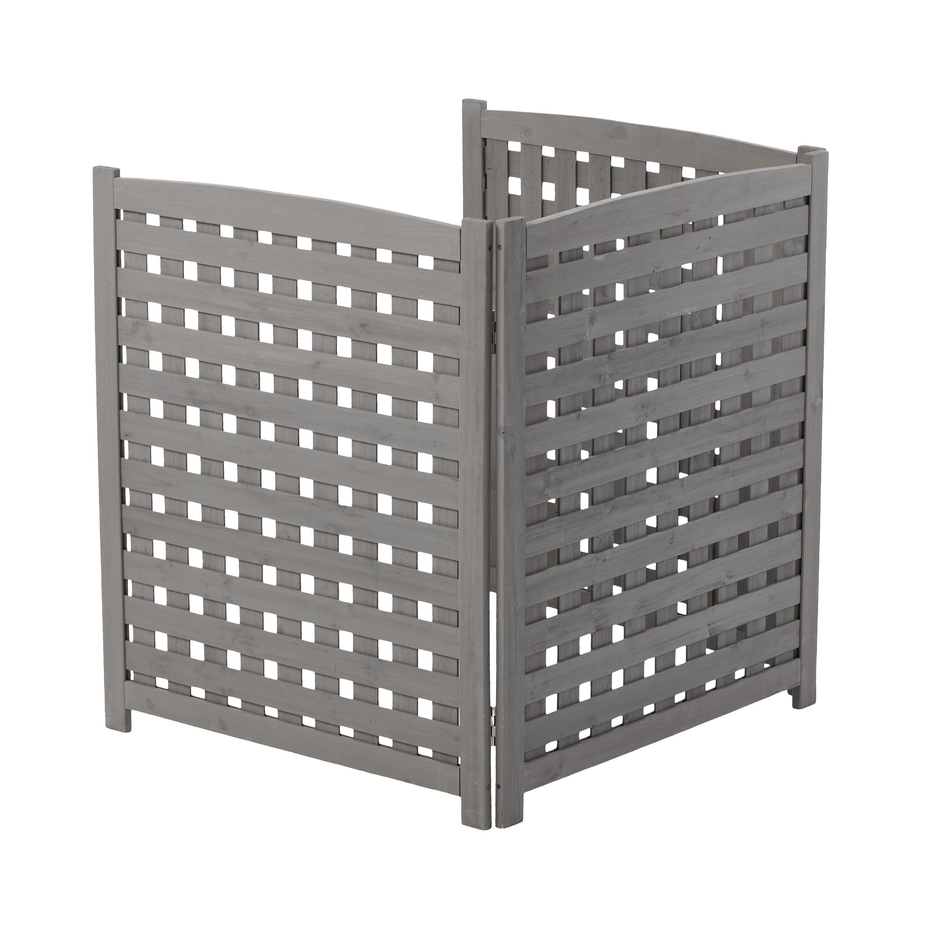 3‑Panel Fir Wood Outdoor Privacy Screen — 32" W x 38" H, AC Fence & Trash Can Enclosure, Grey
