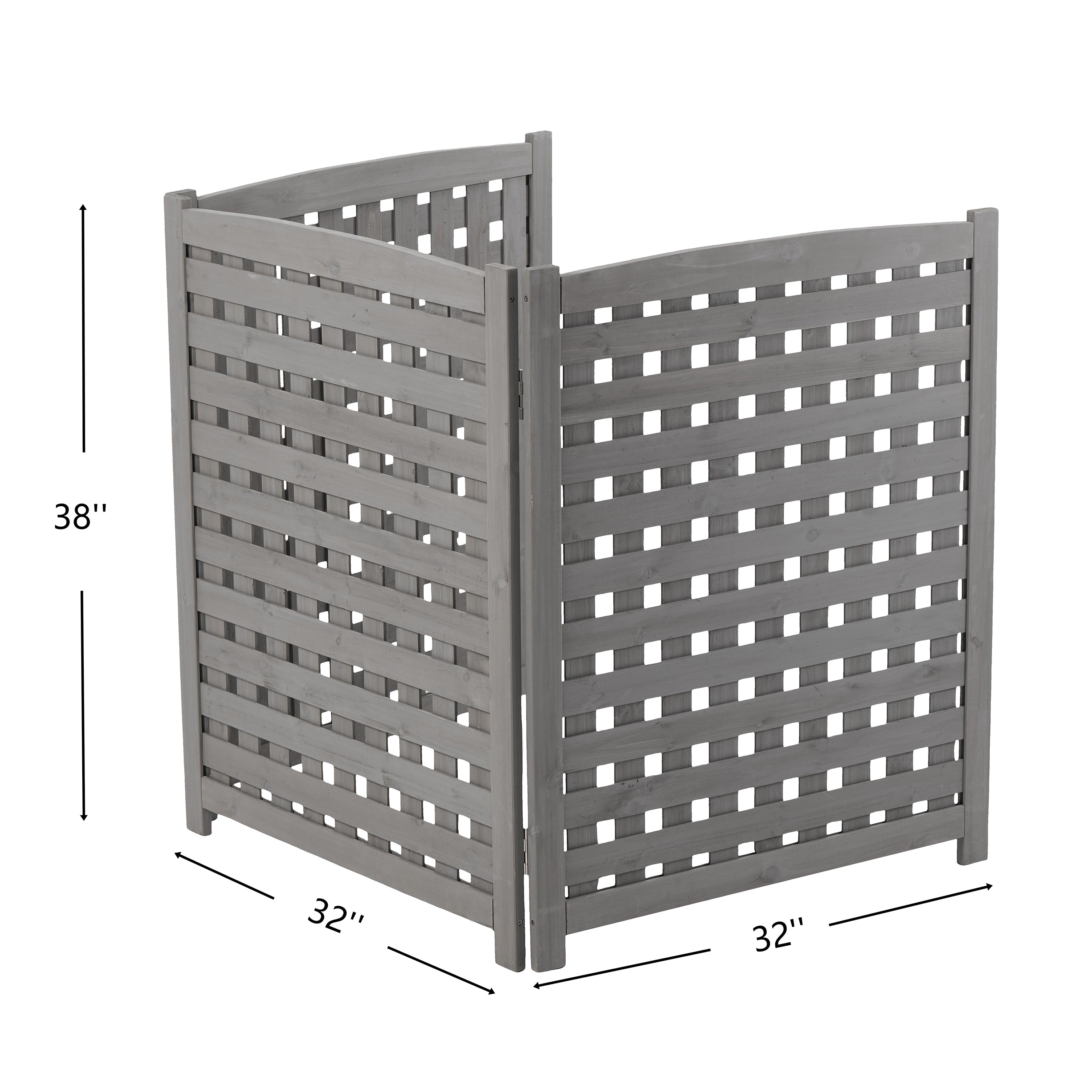 3‑Panel Fir Wood Outdoor Privacy Screen — 32" W x 38" H, AC Fence & Trash Can Enclosure, Grey