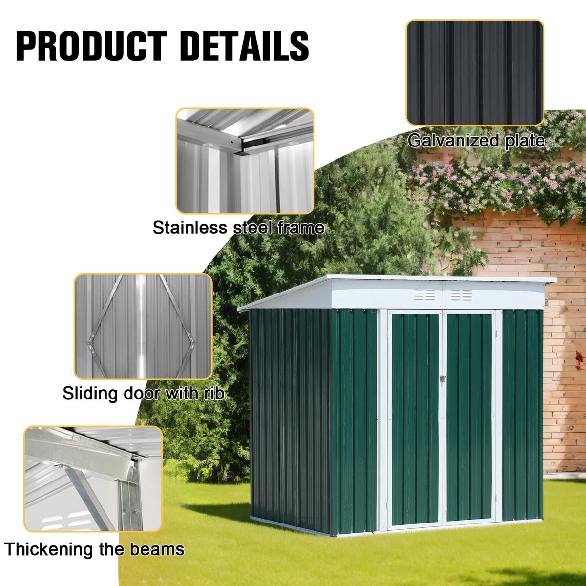 6x4FT Outdoor Storage Shed | Green & White Aluminum Tool Shed - HomeDIYer