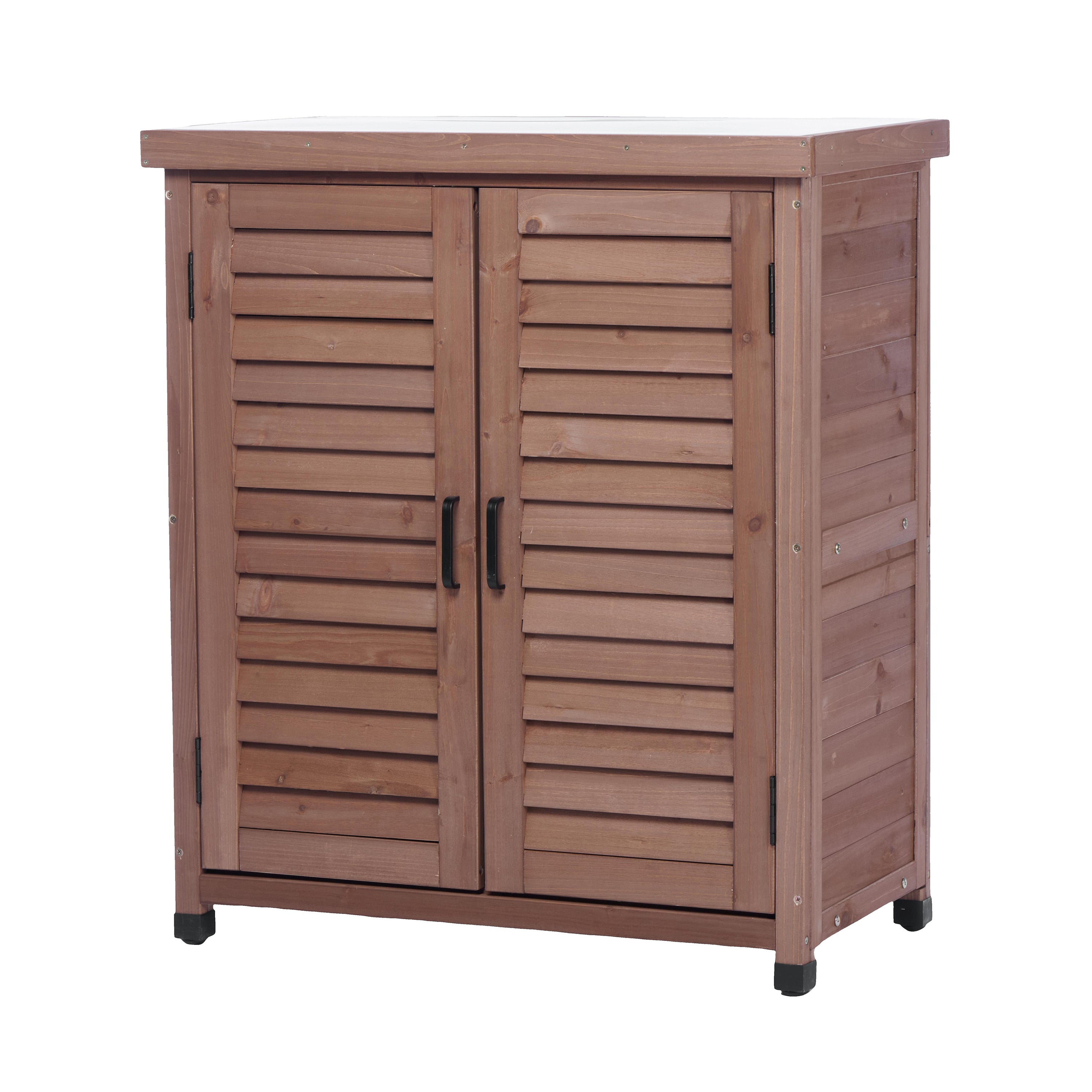 Potting Bench with Storage Cabinet and Metal Table Top for Outdoor Patio, Garden Furniture Wood Workstation Coffee 31.5x17x36''
