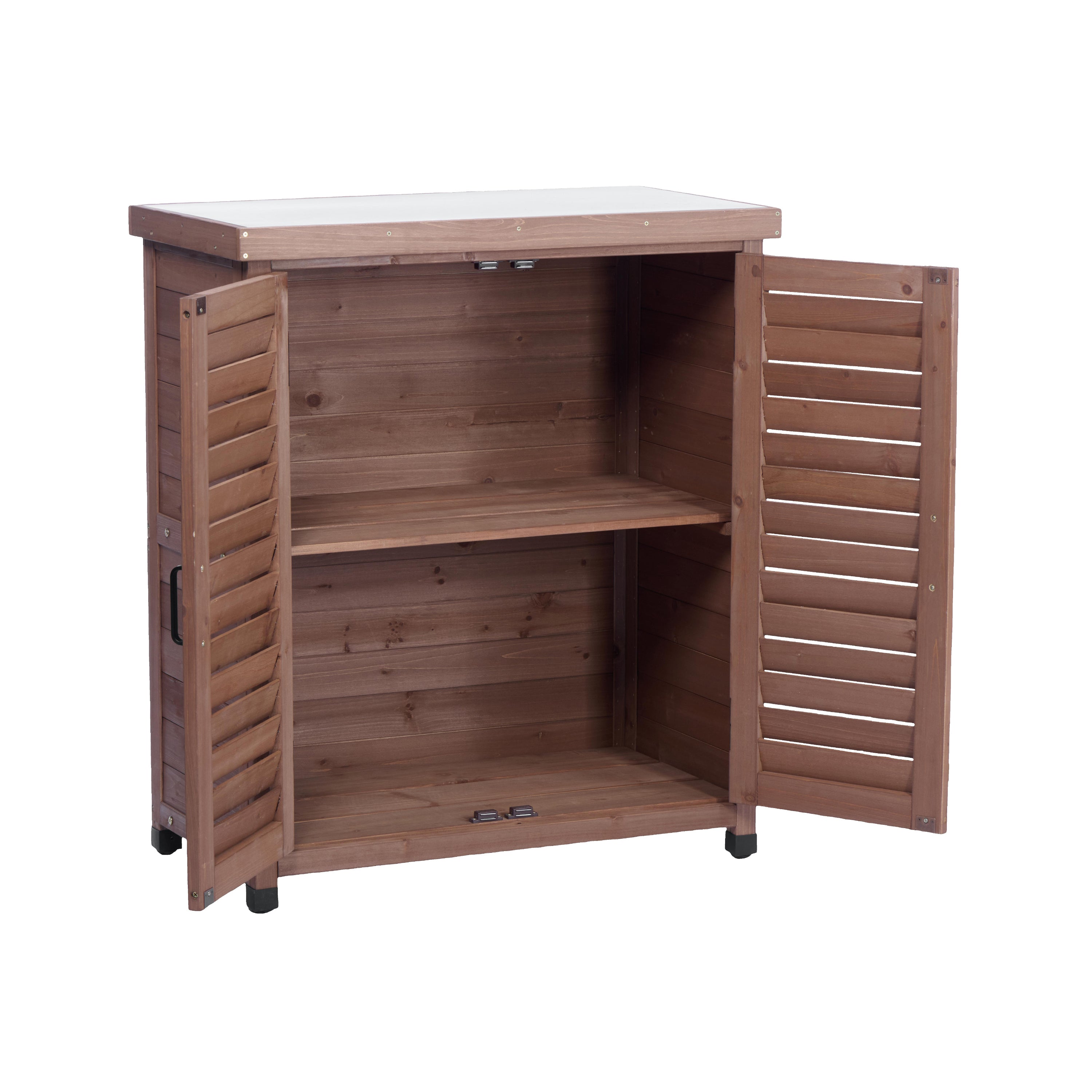 Potting Bench with Storage Cabinet and Metal Table Top for Outdoor Patio, Garden Furniture Wood Workstation Coffee 31.5x17x36''