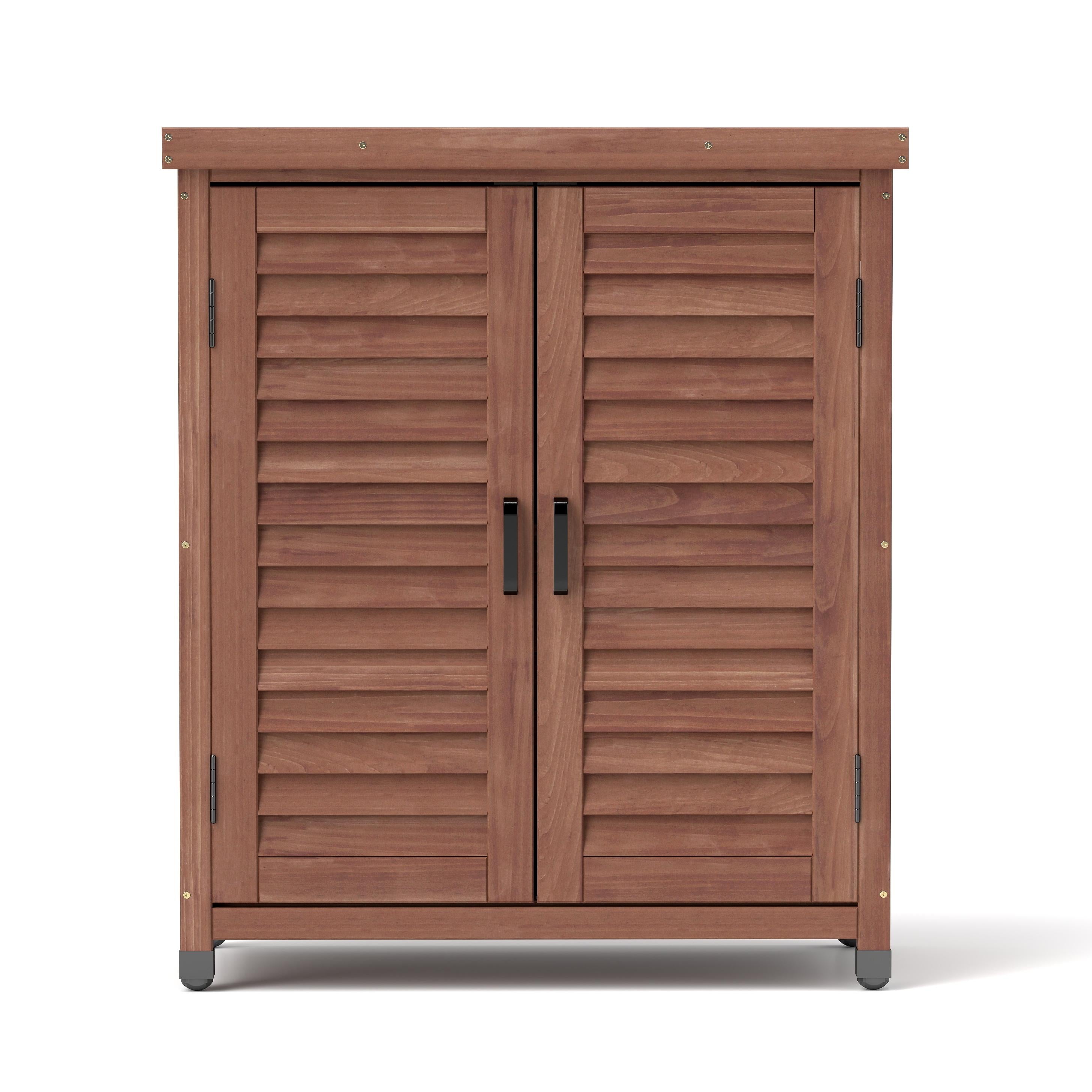 Potting Bench with Storage Cabinet and Metal Table Top for Outdoor Patio, Garden Furniture Wood Workstation Coffee 31.5x17x36''