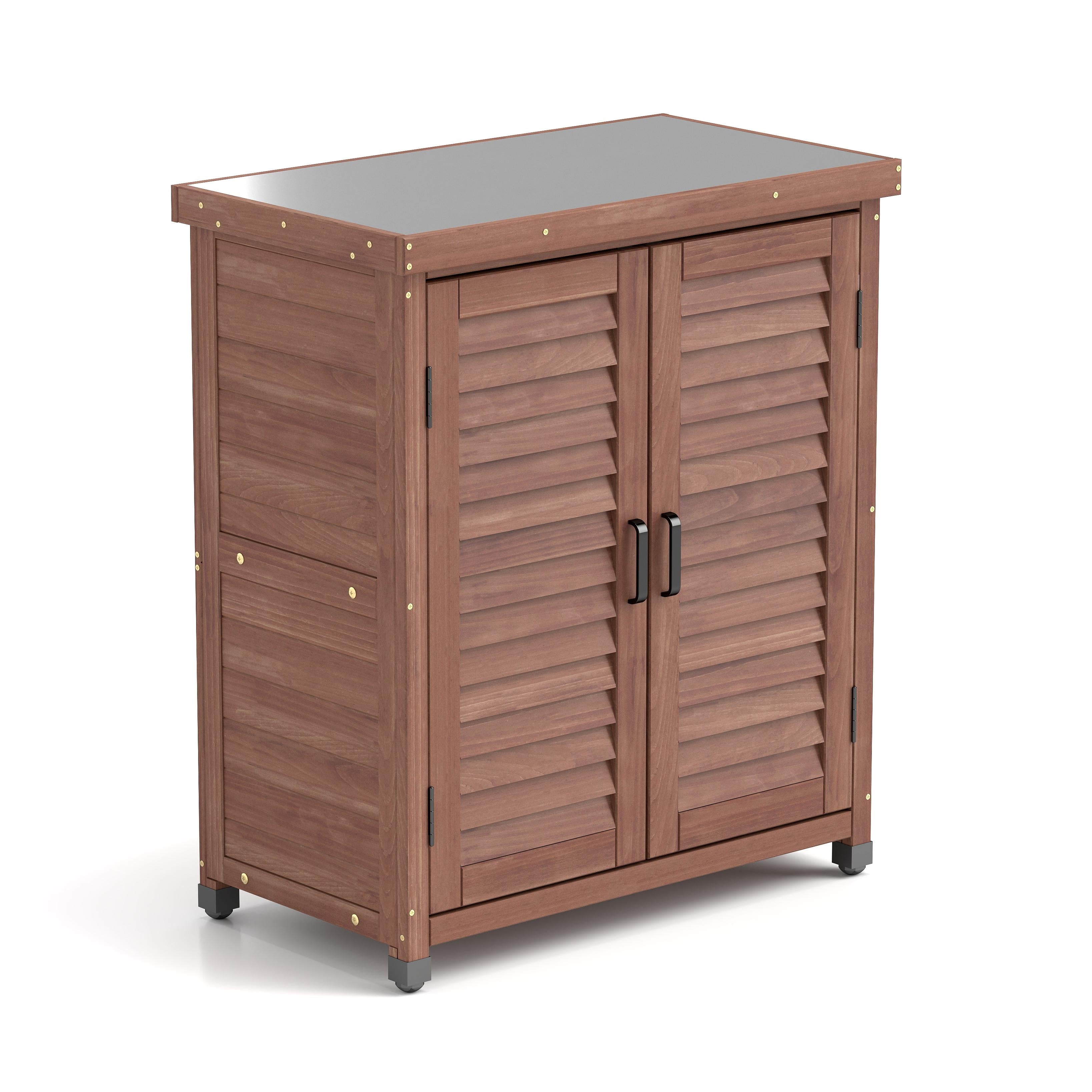 Potting Bench with Storage Cabinet and Metal Table Top for Outdoor Patio, Garden Furniture Wood Workstation Coffee 31.5x17x36''