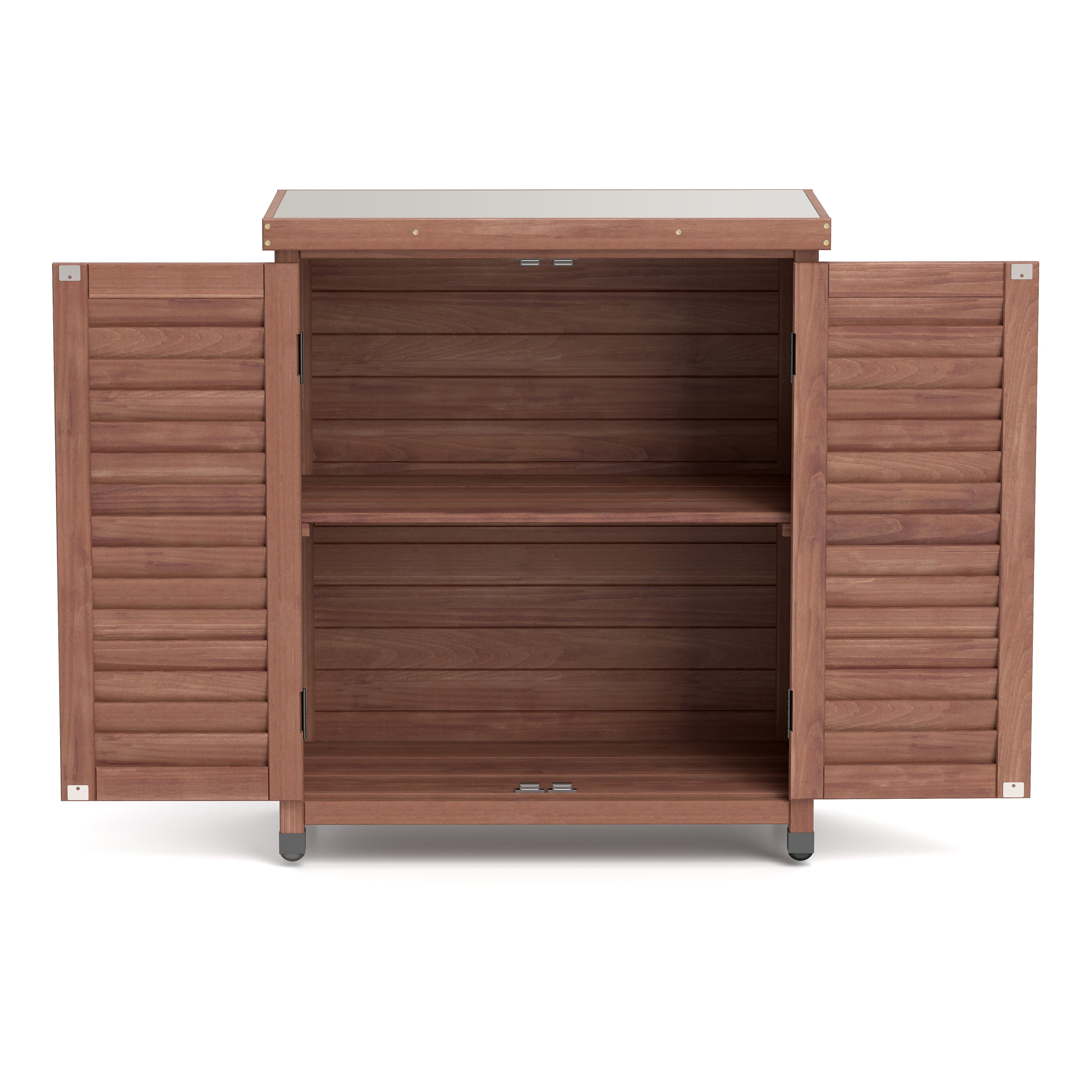 Potting Bench with Storage Cabinet and Metal Table Top for Outdoor Patio, Garden Furniture Wood Workstation Coffee 31.5x17x36''