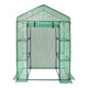 4.6ft x 2.4ft x 6.7ft Walk‑In Greenhouse with 4 Shelves — High‑Strength PE Cover Roll‑Up Door & Steel Frame Green