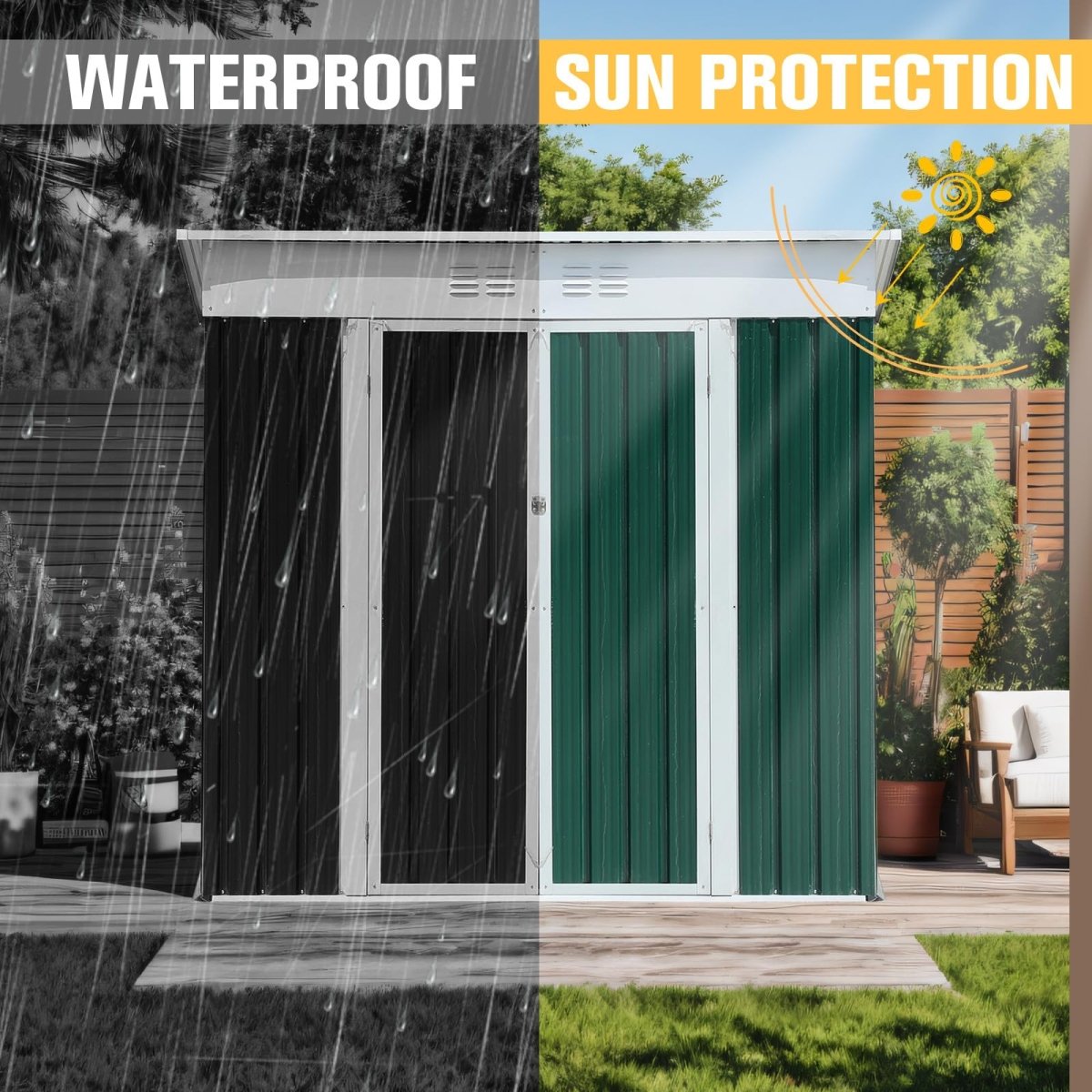 6x4FT Outdoor Storage Shed | Green & White Aluminum Tool Shed - HomeDIYer