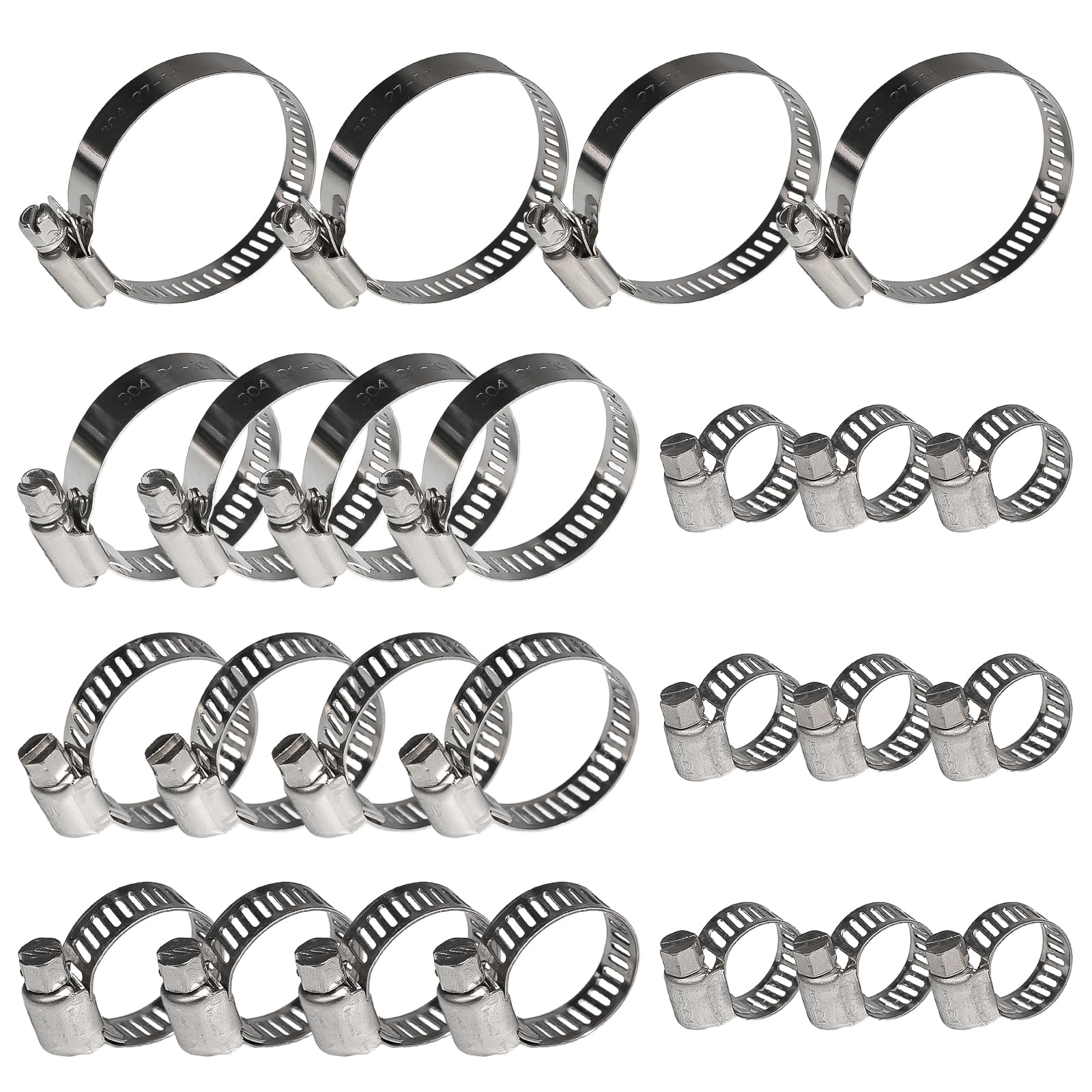 25PCS Stainless Steel Hose Clamps (1/4-2 Inch, 6-51mm) - Heavy Duty Worm Drive Clamps for Plumbing, Automotive, Radiator, HVAC, Dishwasher, Washing Machine Repair