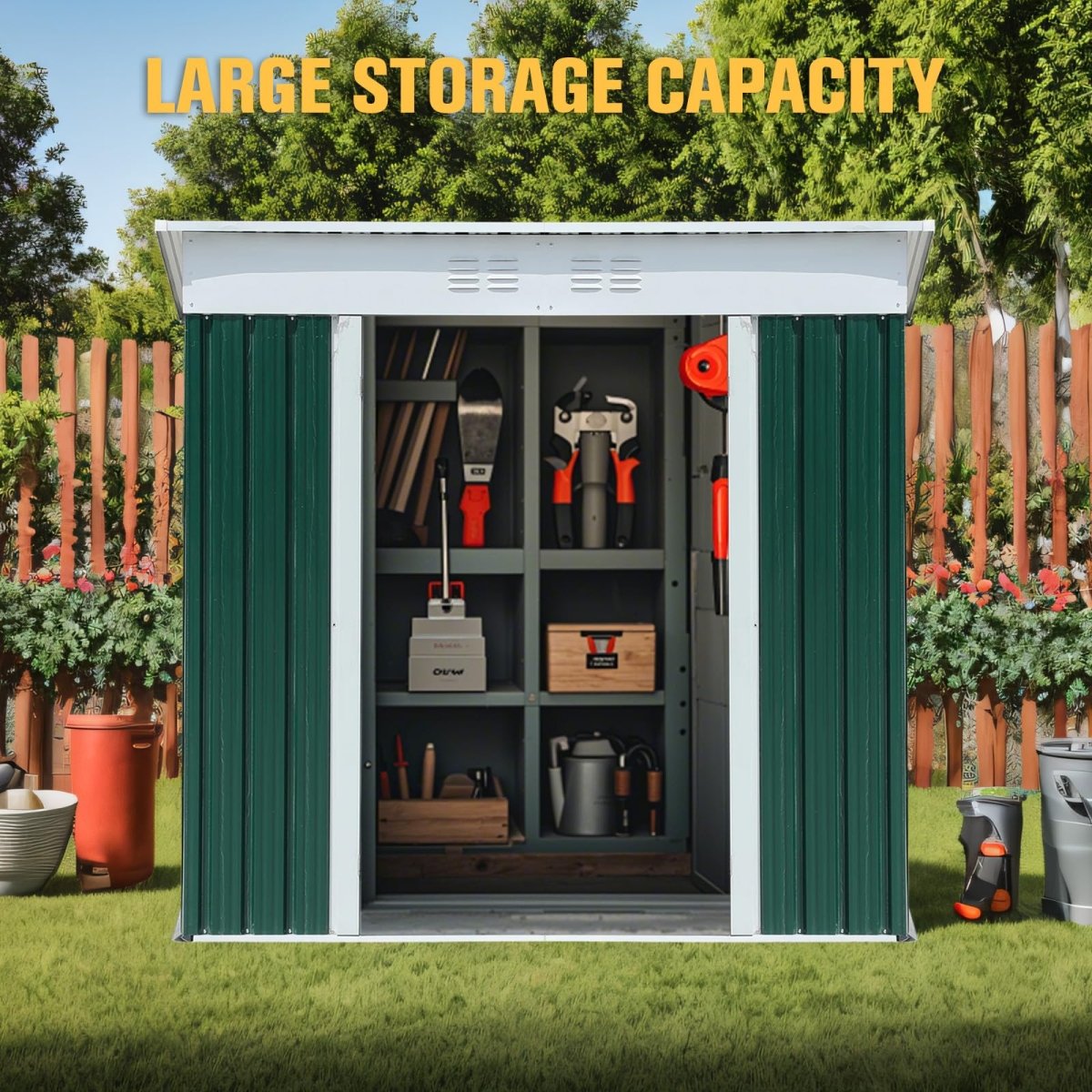 6x4FT Outdoor Storage Shed | Green & White Aluminum Tool Shed - HomeDIYer