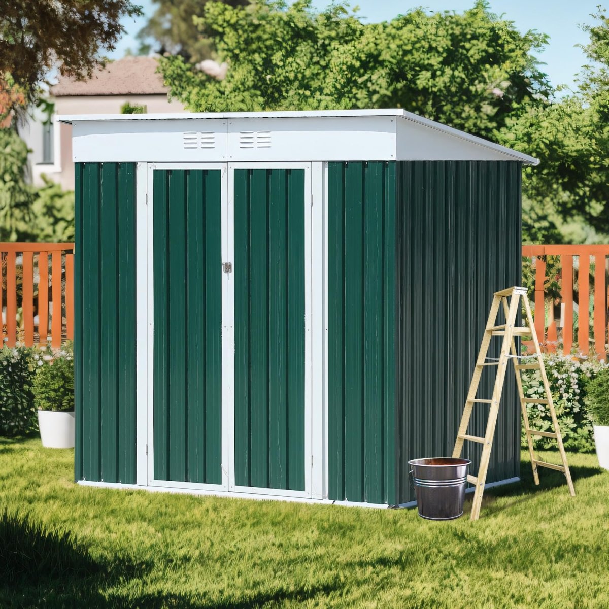 6x4FT Outdoor Storage Shed | Green & White Aluminum Tool Shed - HomeDIYer