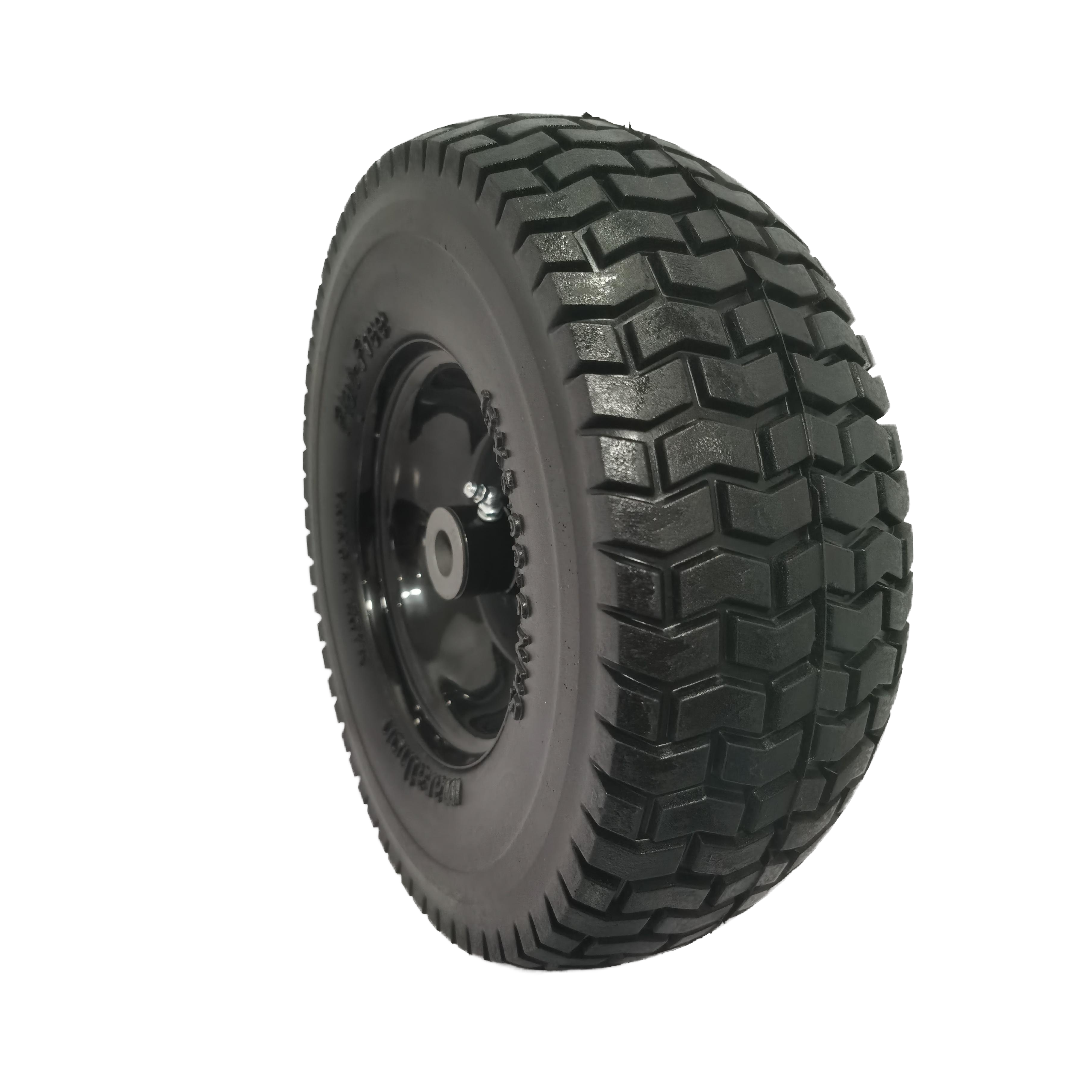 (4-Pack) 13x5.00-6 Flat Free Tire and Wheel Assemblies – Solid Rubber, 3" Centered Hub, 3/4" Bushings, 440 lb Capacity