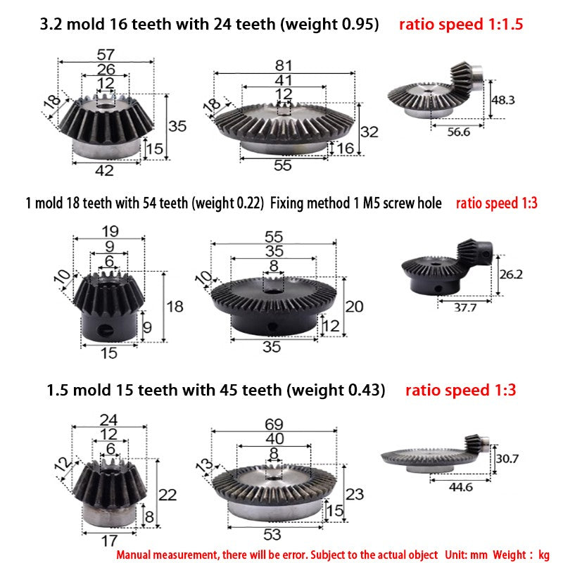 0.5/0.75/1/1.5-5 Mod Bevel Gear 12-160 Teeth Transmission Gears Bevel Teeth 90°