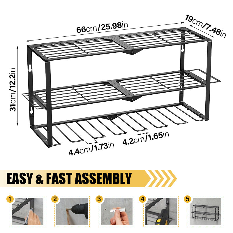 Heavy Duty Metal Power Tool Organizer, 7-Slot Cordless Drill Holder Rack, 150 lb Capacity, Pegboard Compatible, Black