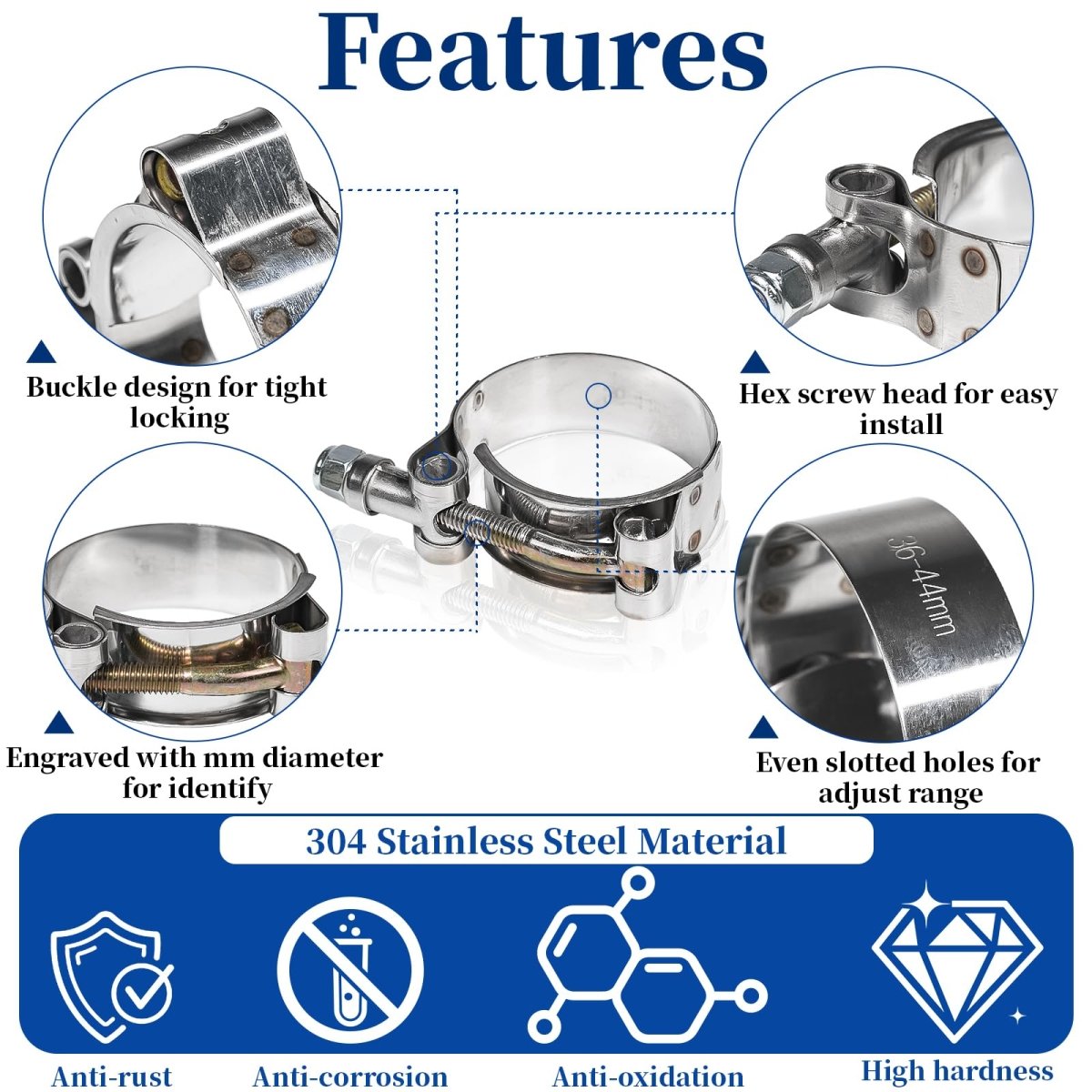18 Pcs 6 Sizes Goobetter T - Bolt Hose Clamps Stainless Steel, Turbo Intake Intercooler Clamps Assortment, 28 - 64mm Adjustable T - Bolt Heavy Duty Hose Clamp for Radiator, Automotive, Washing Machine - HomeDIYer
