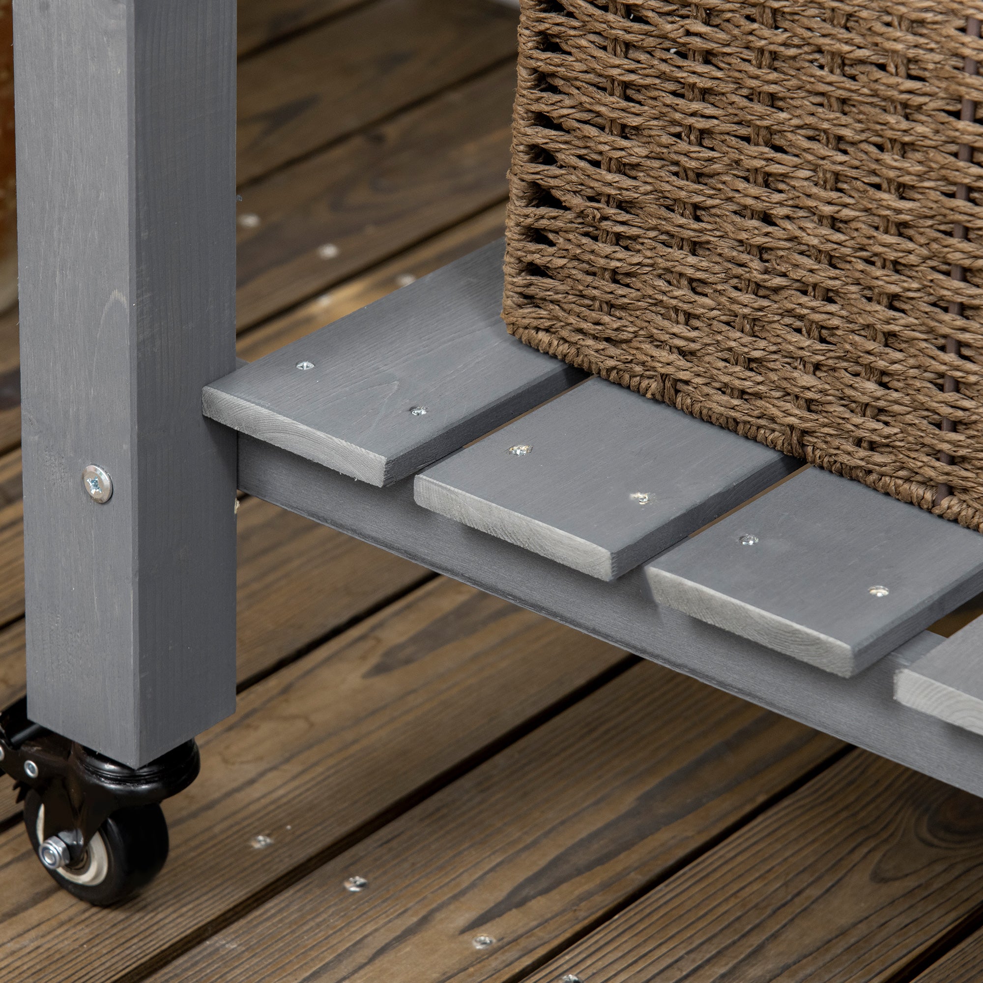 Outsunny Raised Garden Bed, 47" x 22" x 33", Elevated Wooden Planter Box with Lockable Wheels, Storage Shelf, and Bed Liner for Backyard, Patio, Dark Gray
