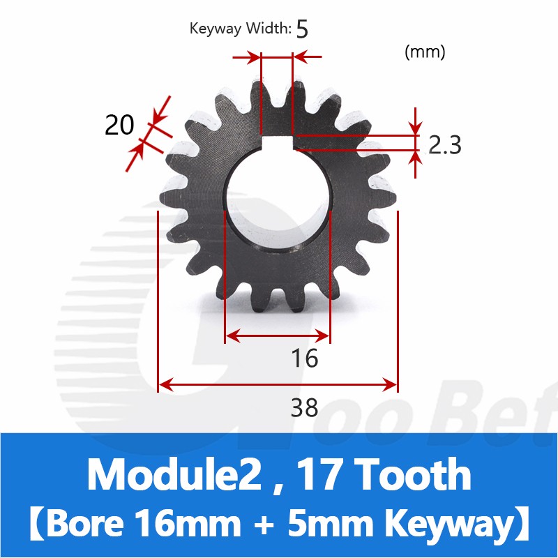 Spur Gear C45 Steel Black Oxided Module 2 Pinion 12-30 Tooth Keyway 10-32mm Flat